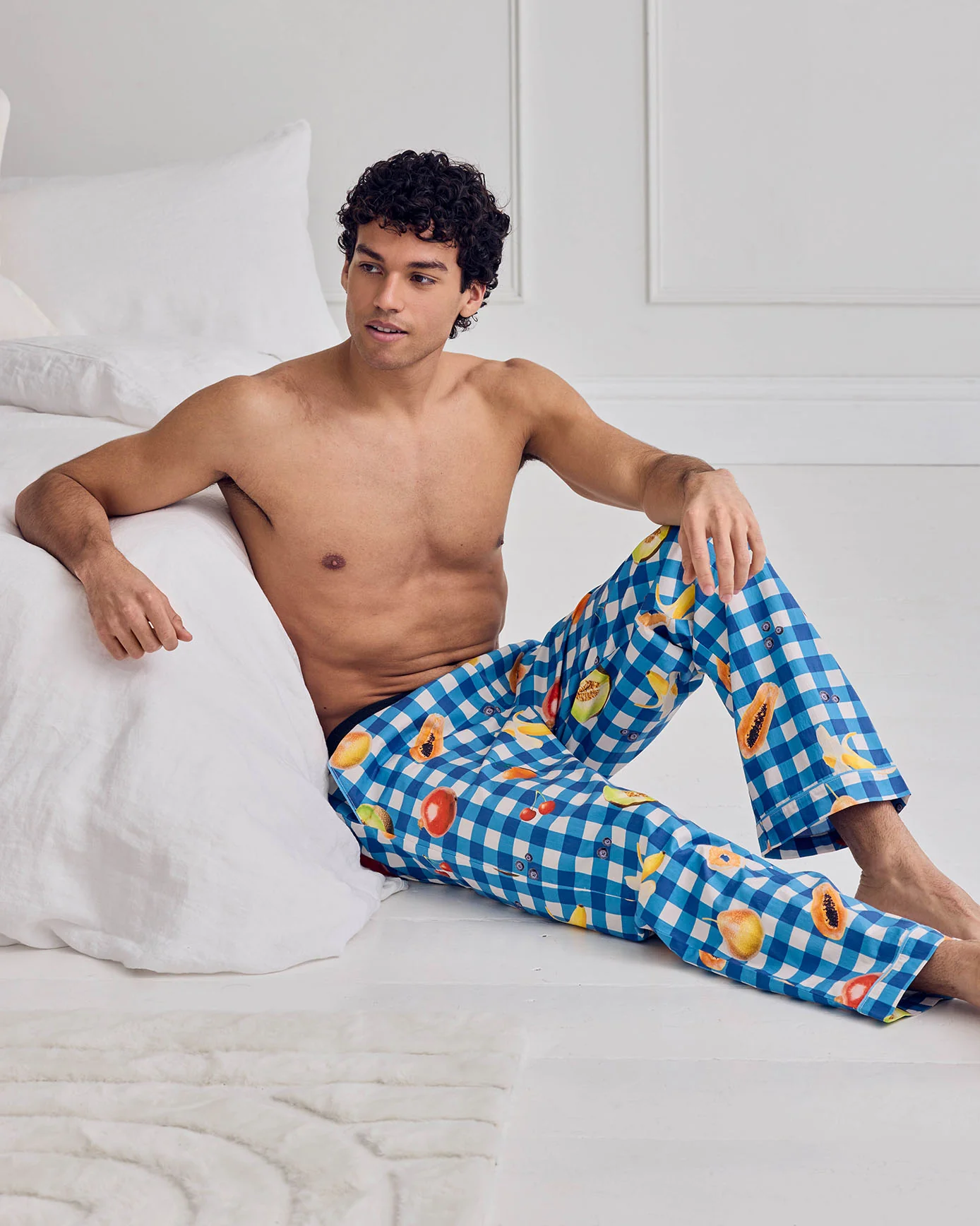 Organic Cotton Gingham Tropical Fruit Print Long Pyjama Bottoms - Image 5