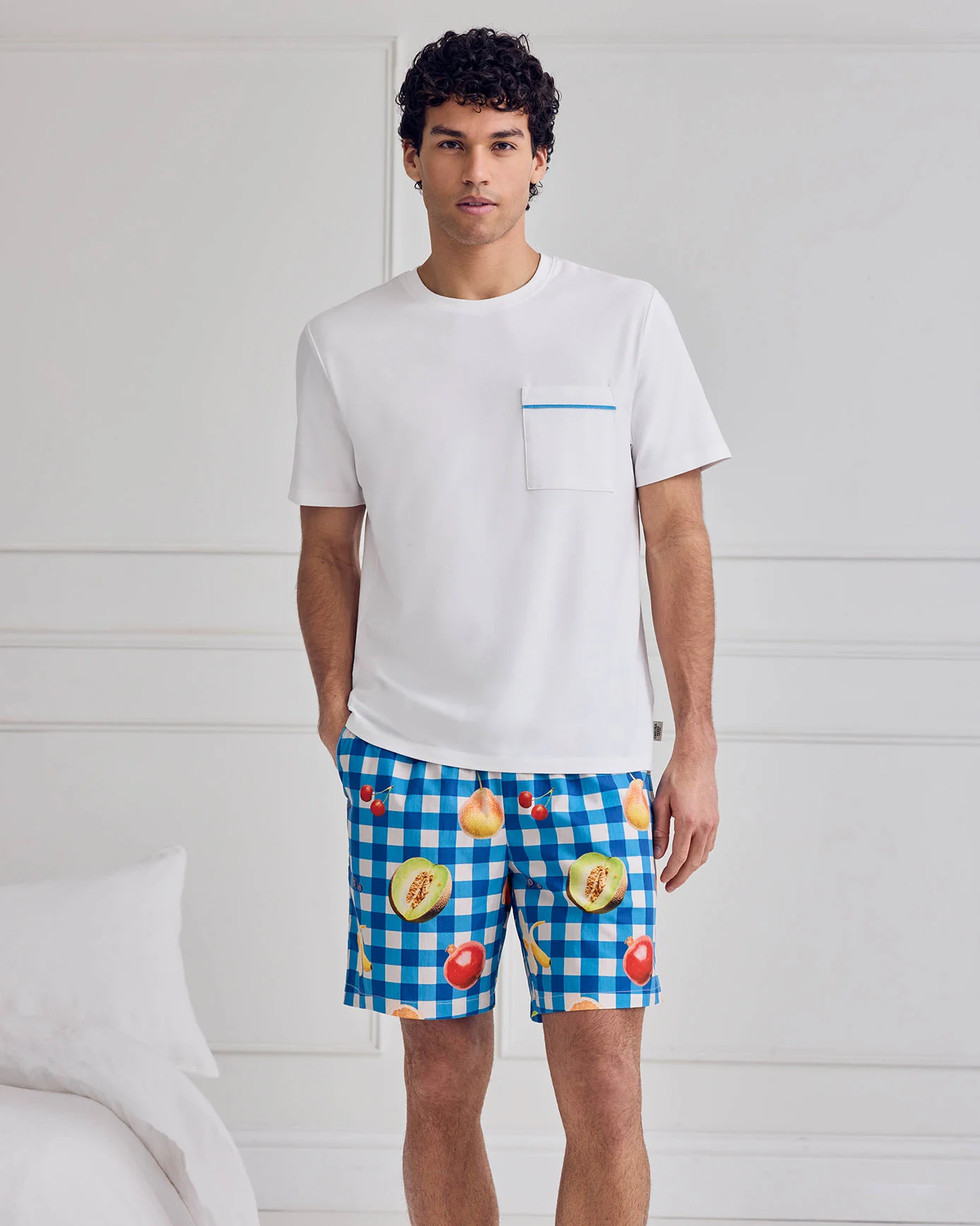 Organic Cotton Gingham Tropical Fruit Print Short Pyjama Set - Image 2
