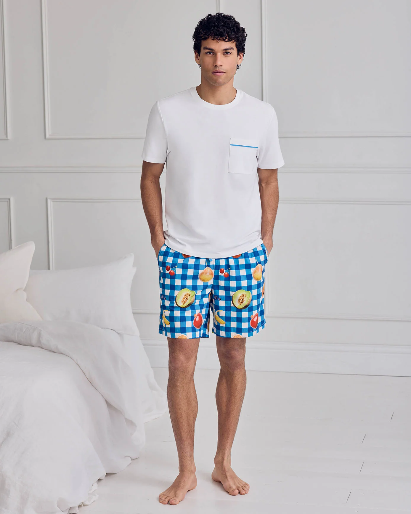 Organic Cotton Gingham Tropical Fruit Print Short Pyjama Set - Image 3