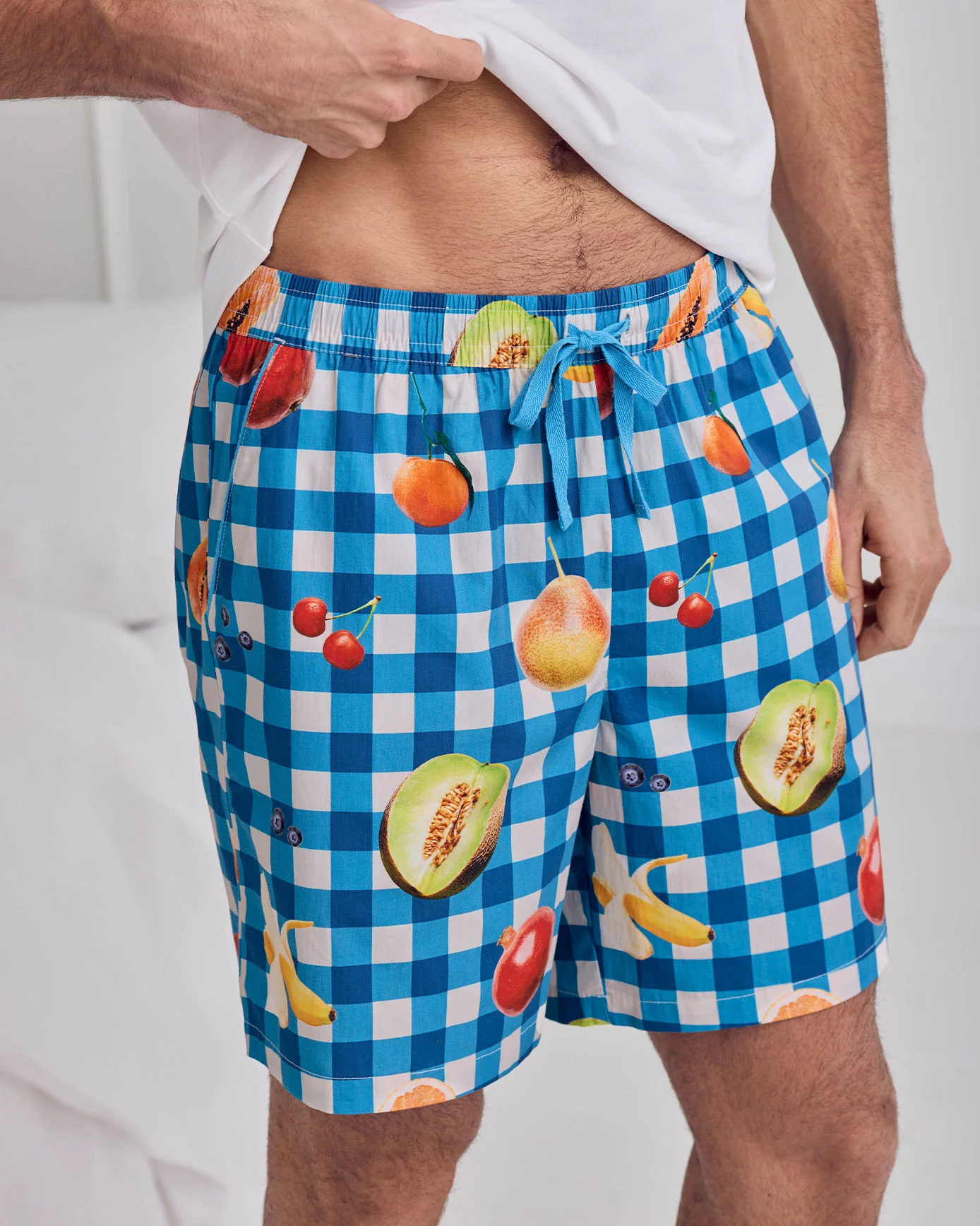 Organic Cotton Gingham Tropical Fruit Print Short Pyjama Set - Image 4