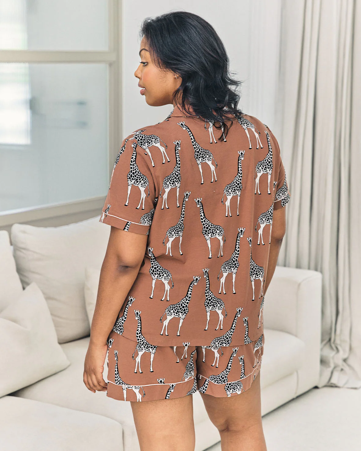 Organic Cotton Giraffe Print Short Pyjama Set - Brown - Image 8