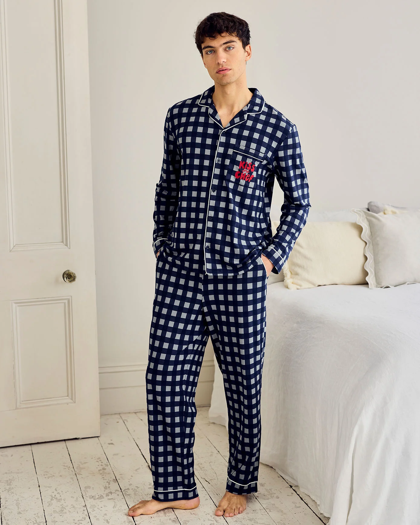 Organic Cotton Kiss the Chef Check Long Pyjama Set