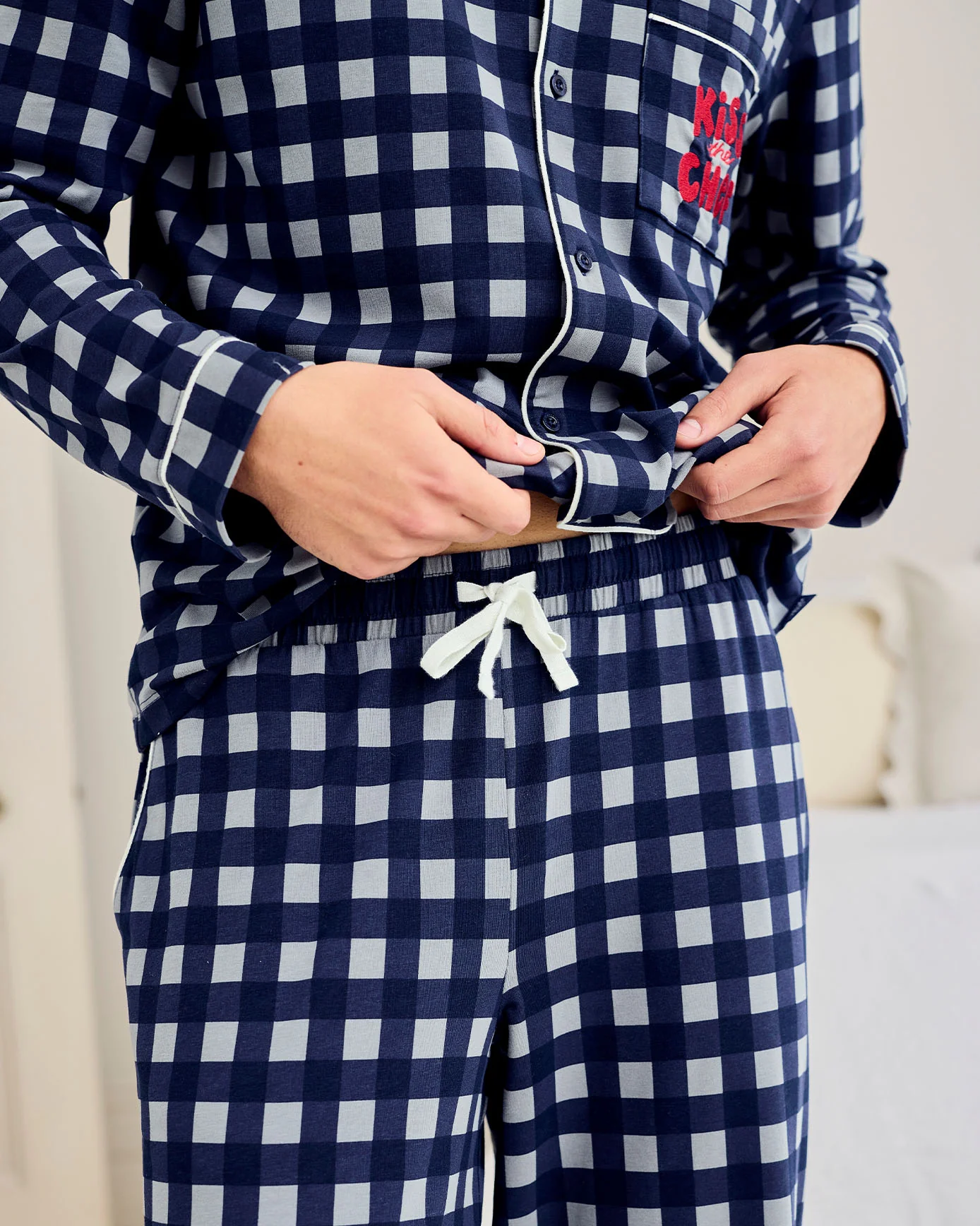 Organic Cotton Kiss the Chef Check Long Pyjama Set - Image 4