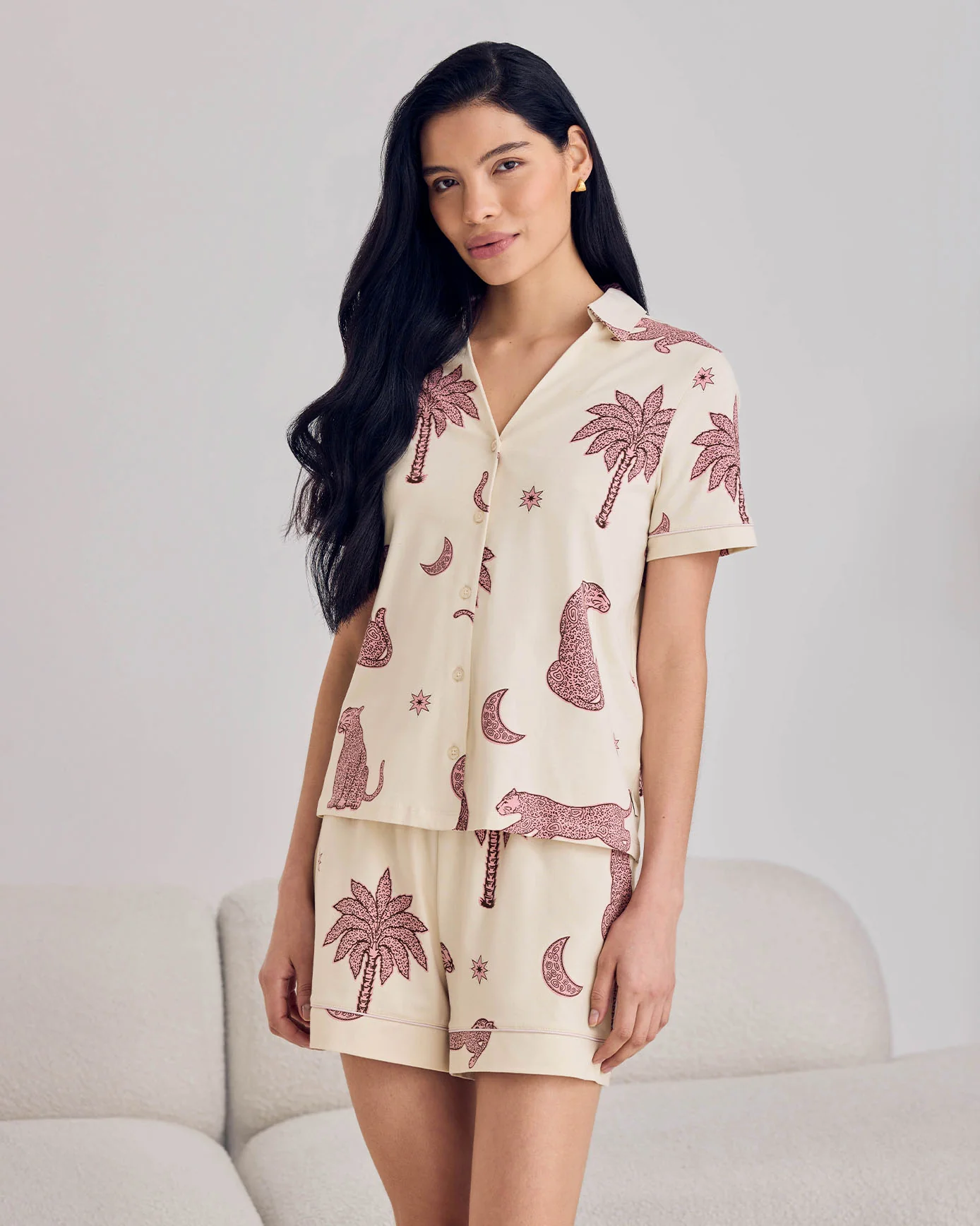 Organic Cotton Midnight Leopard Print Short Pyjama Set - Image 6