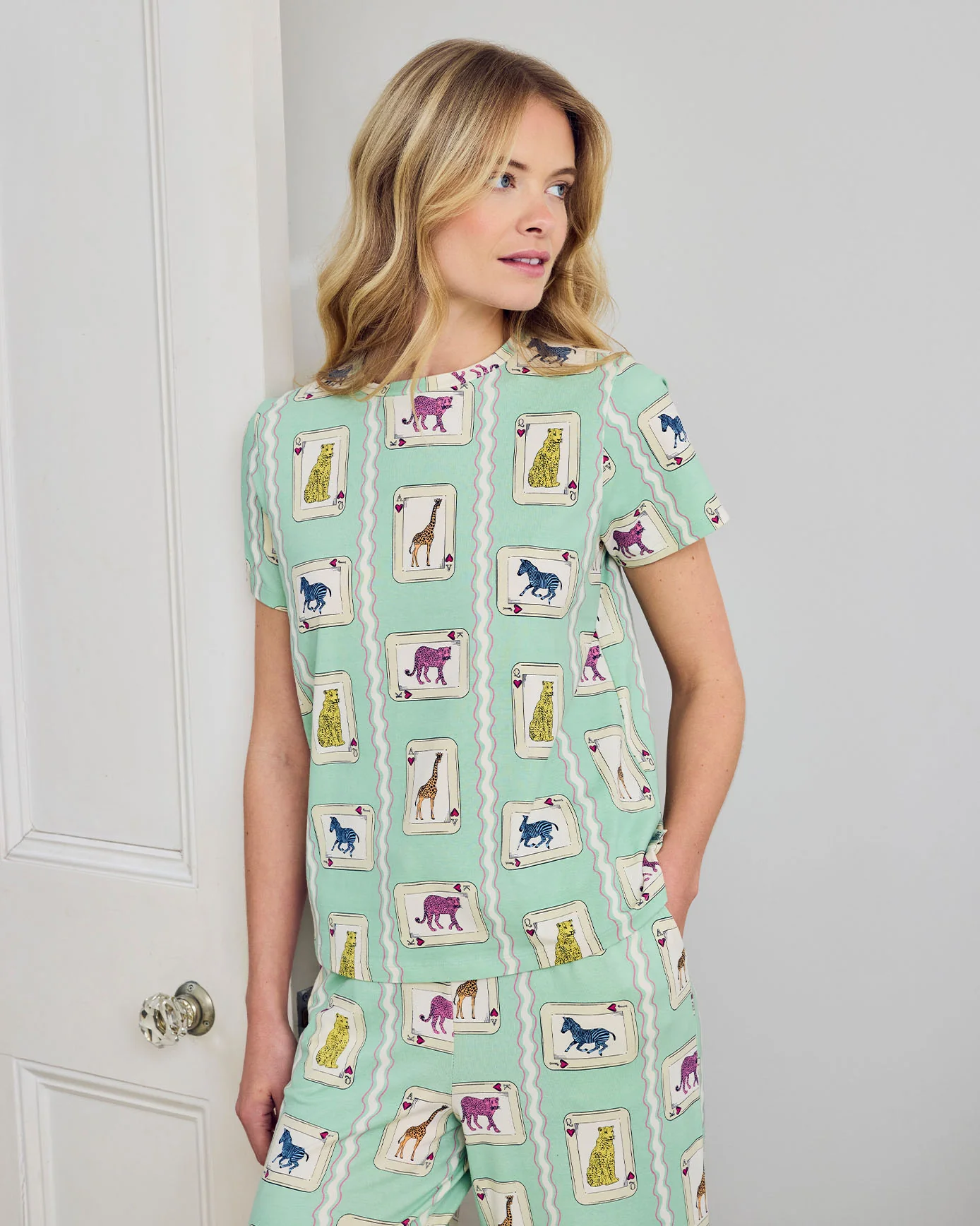 Organic Cotton Playing Card Animals Print Long Pyjama Set - Image 5