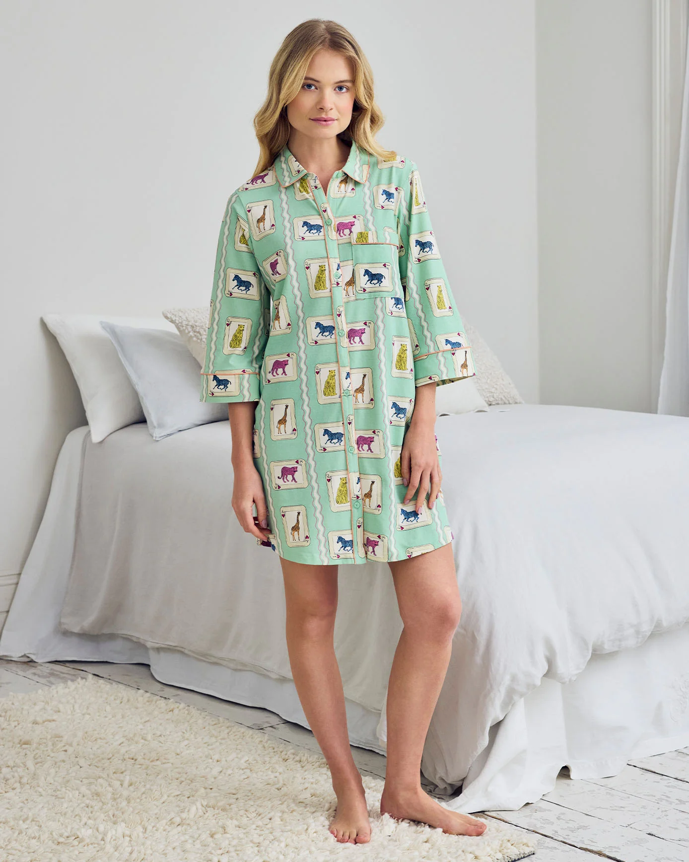 Organic Cotton Playing Card Animals Print Nightshirt