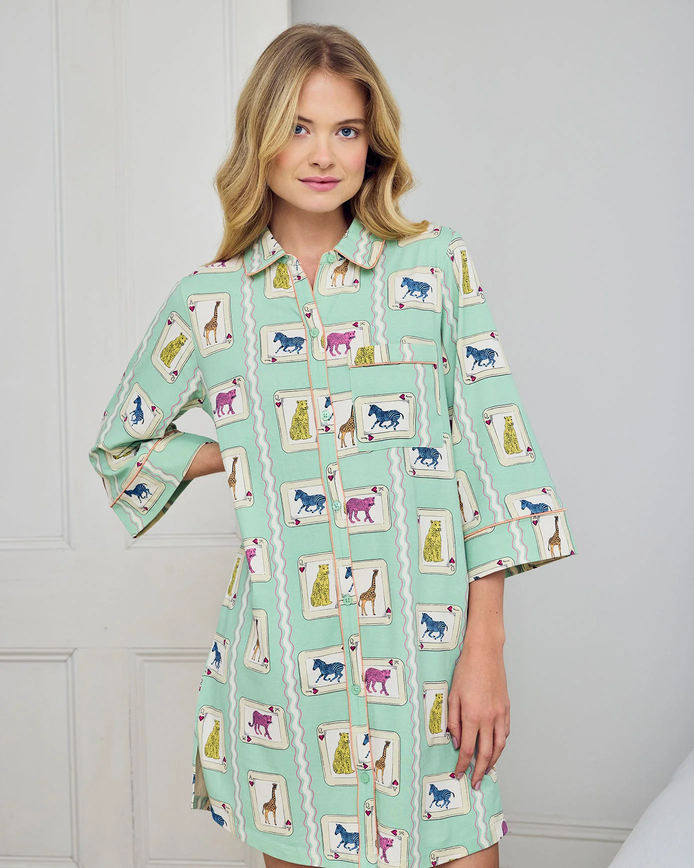 Organic Cotton Playing Card Animals Print Nightshirt - Image 2