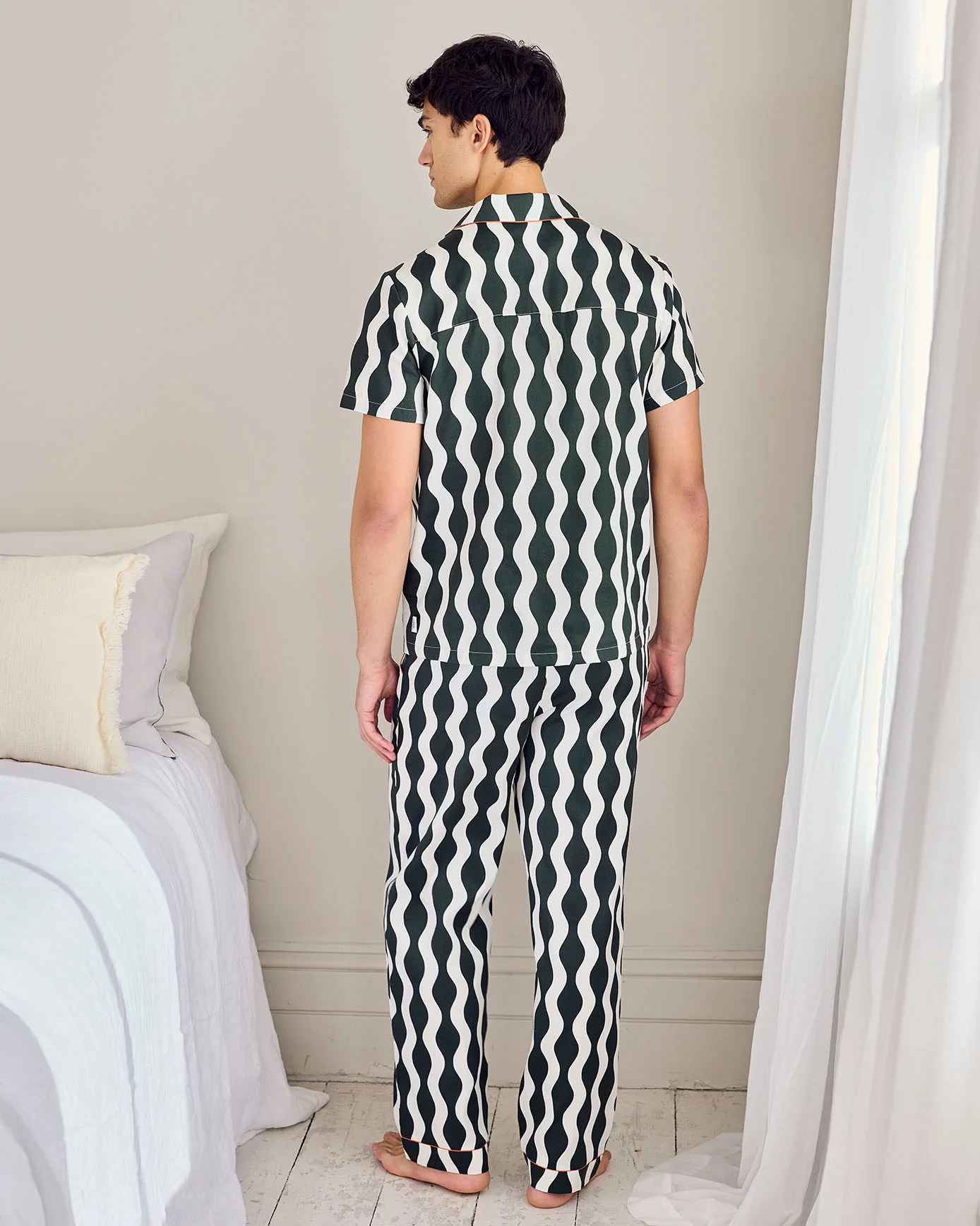 Organic Cotton Poplin Wavy Stripe Long Pyjama Set - Image 4