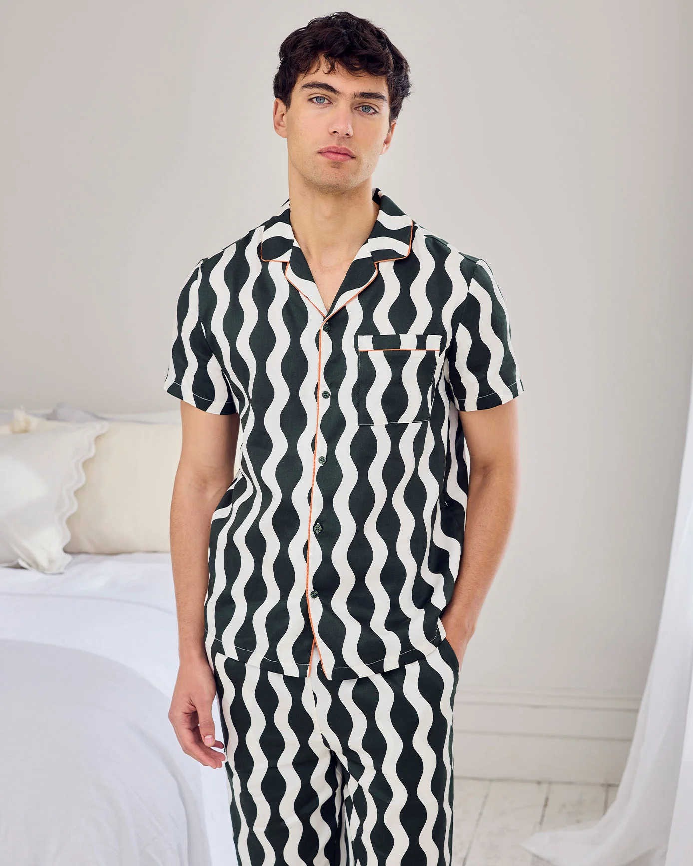Organic Cotton Poplin Wavy Stripe Long Pyjama Set - Image 5