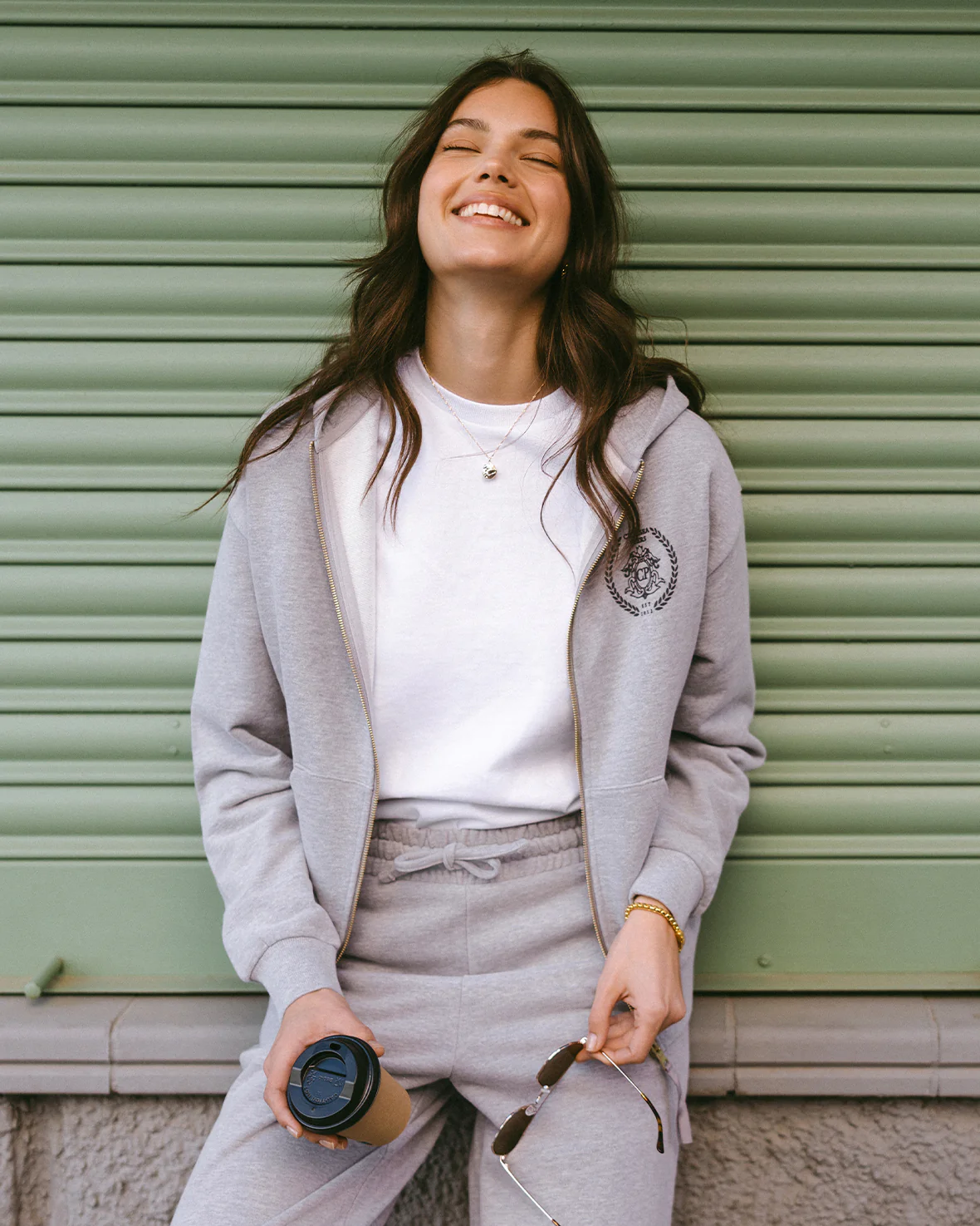 Organic Cotton Printed Logo Zip Up Hoodie - Grey Marl - Image 3