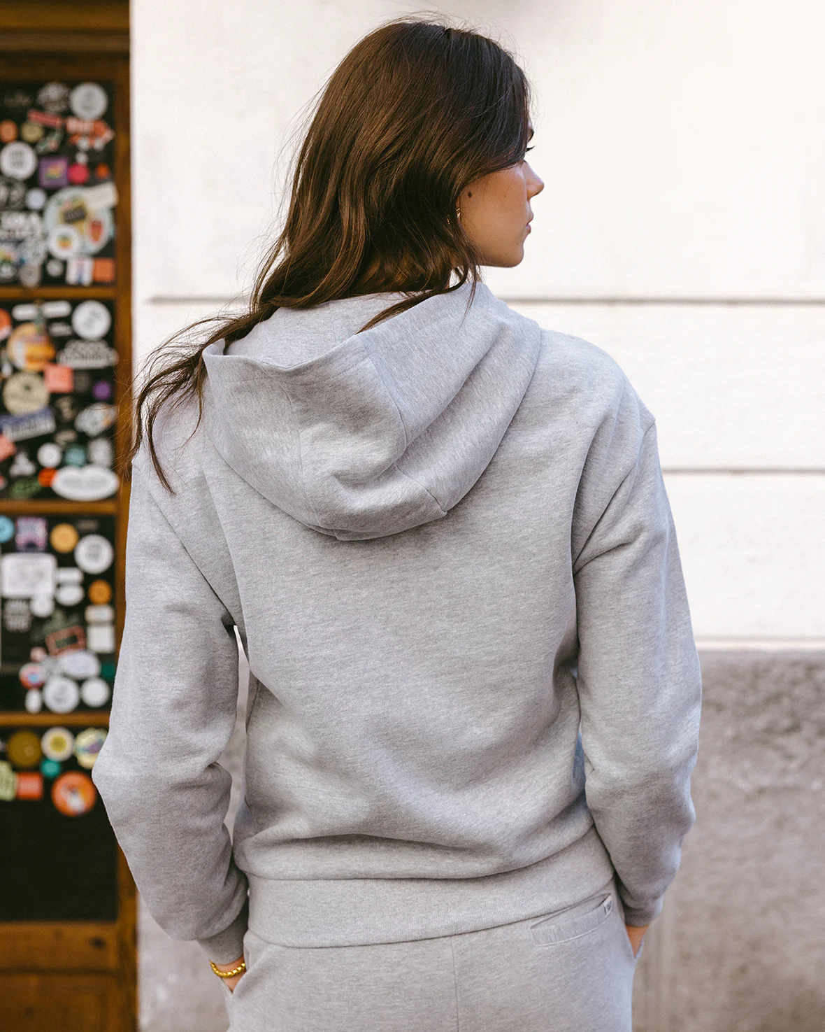 Organic Cotton Printed Logo Zip Up Hoodie - Grey Marl - Image 4