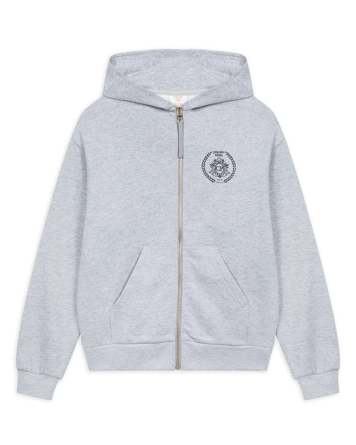 Organic Cotton Printed Logo Zip Up Hoodie - Grey Marl - Image 5