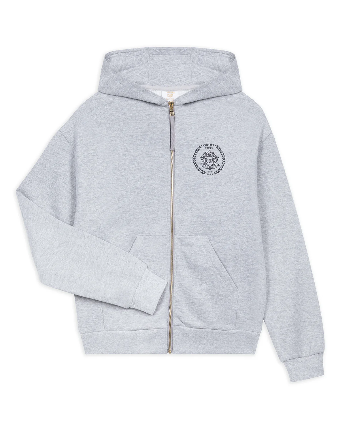 Organic Cotton Printed Logo Zip Up Hoodie - Grey Marl - Image 6