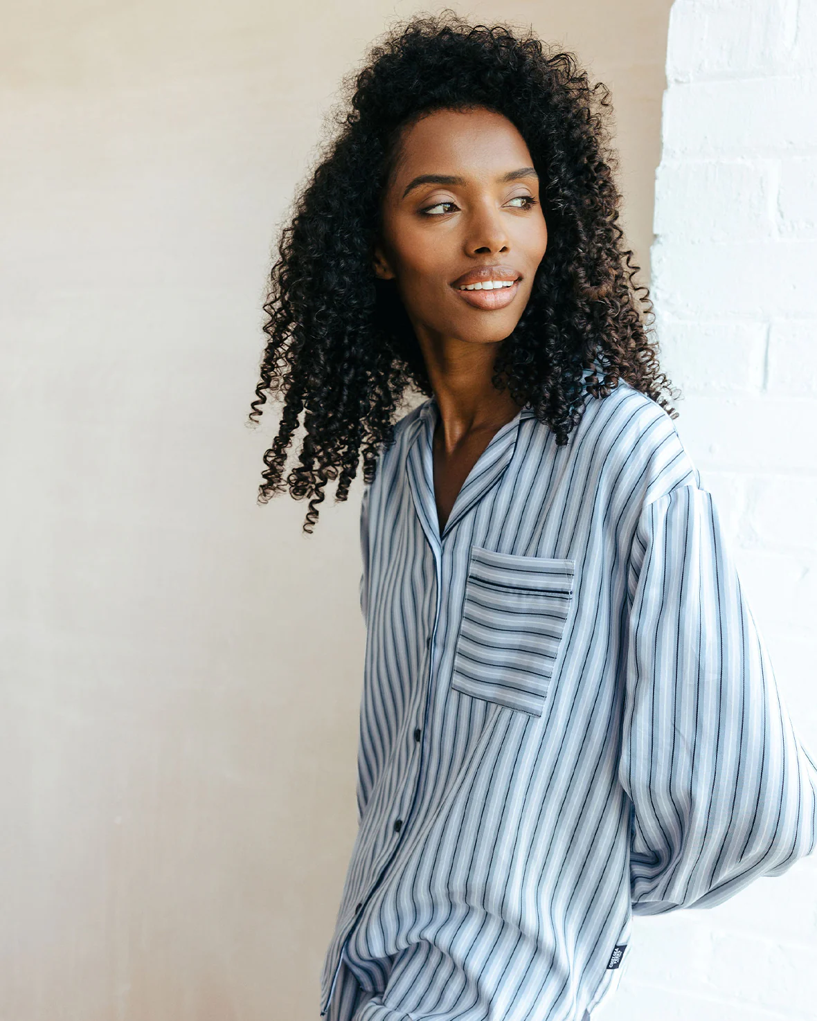 Organic Cotton Sateen Stripe Long Pyjama Set - Blue - Image 5