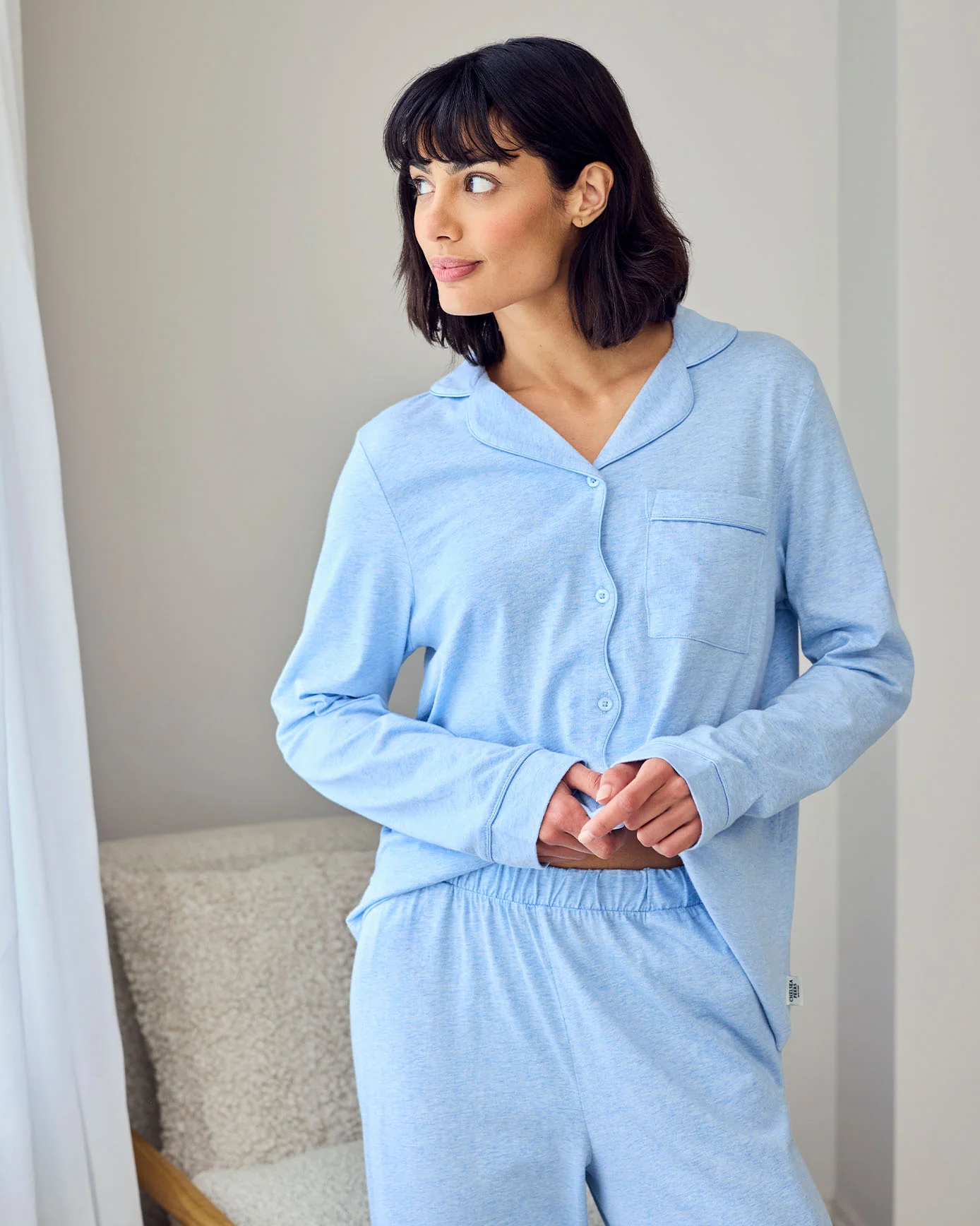 Organic Cotton Scallop Edge Long Pyjama Set - Blue - Image 3