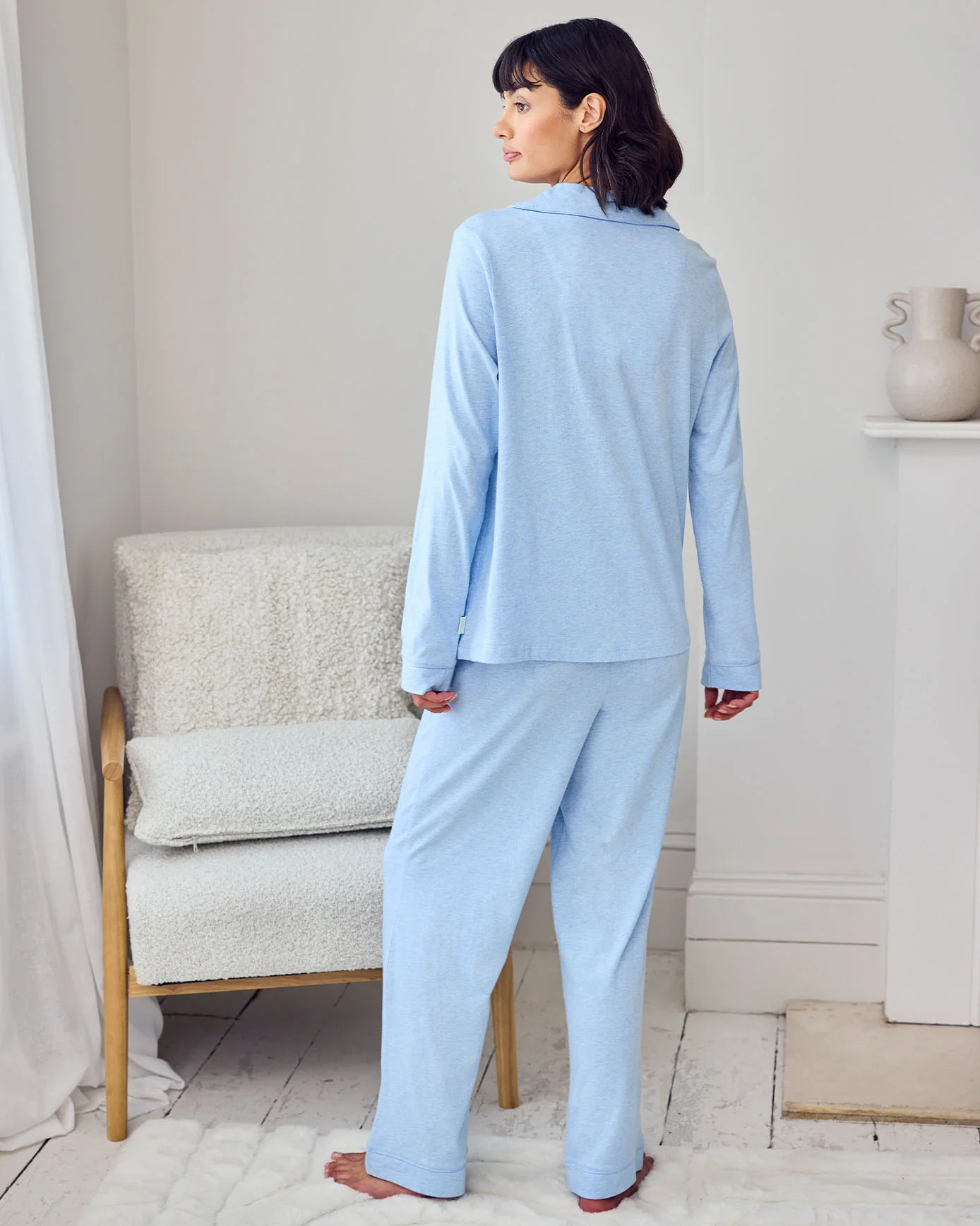 Organic Cotton Scallop Edge Long Pyjama Set - Blue - Image 4