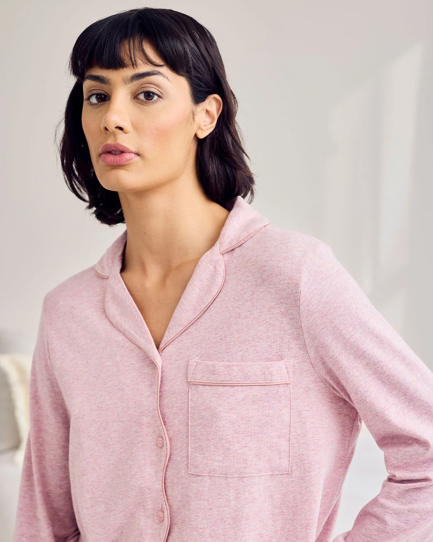 Organic Cotton Scallop Edge Long Pyjama Set - Pink - Image 5