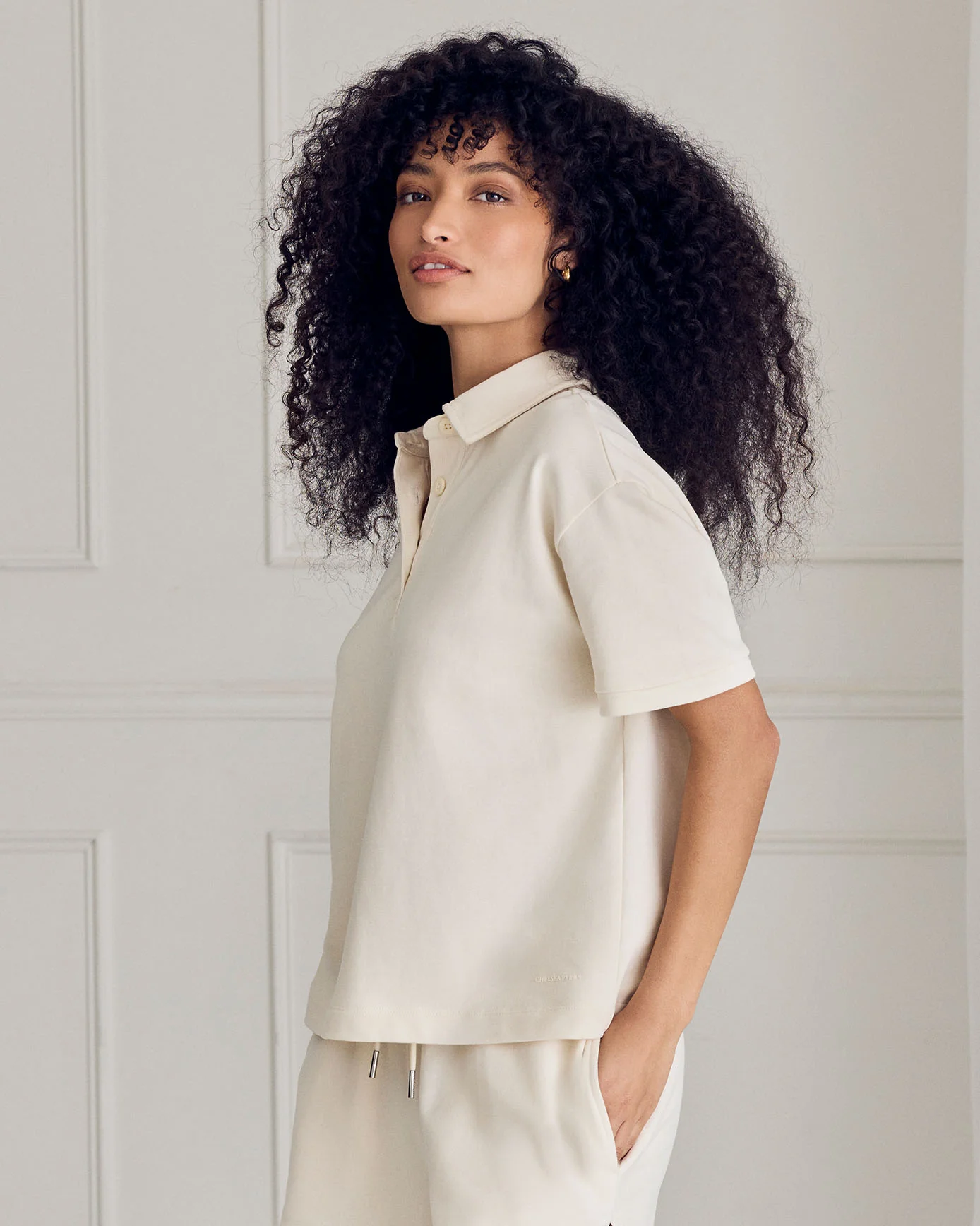 Organic Cotton Short Sleeve Boxy Polo Shirt - Cream - Image 7