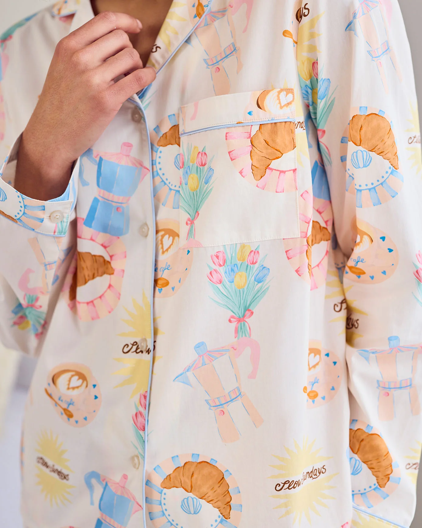 Organic Cotton Poplin Slow Sundays Print Long Pyjama Set - Image 3
