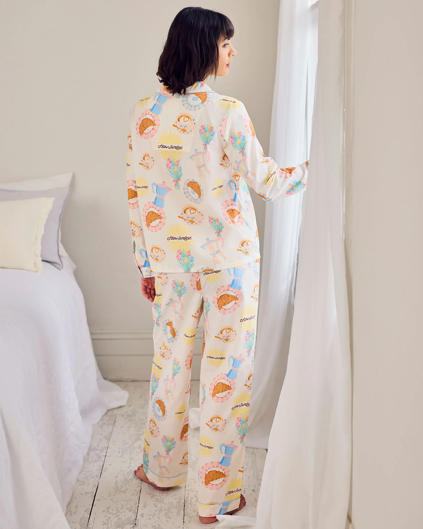 Organic Cotton Poplin Slow Sundays Print Long Pyjama Set - Image 4