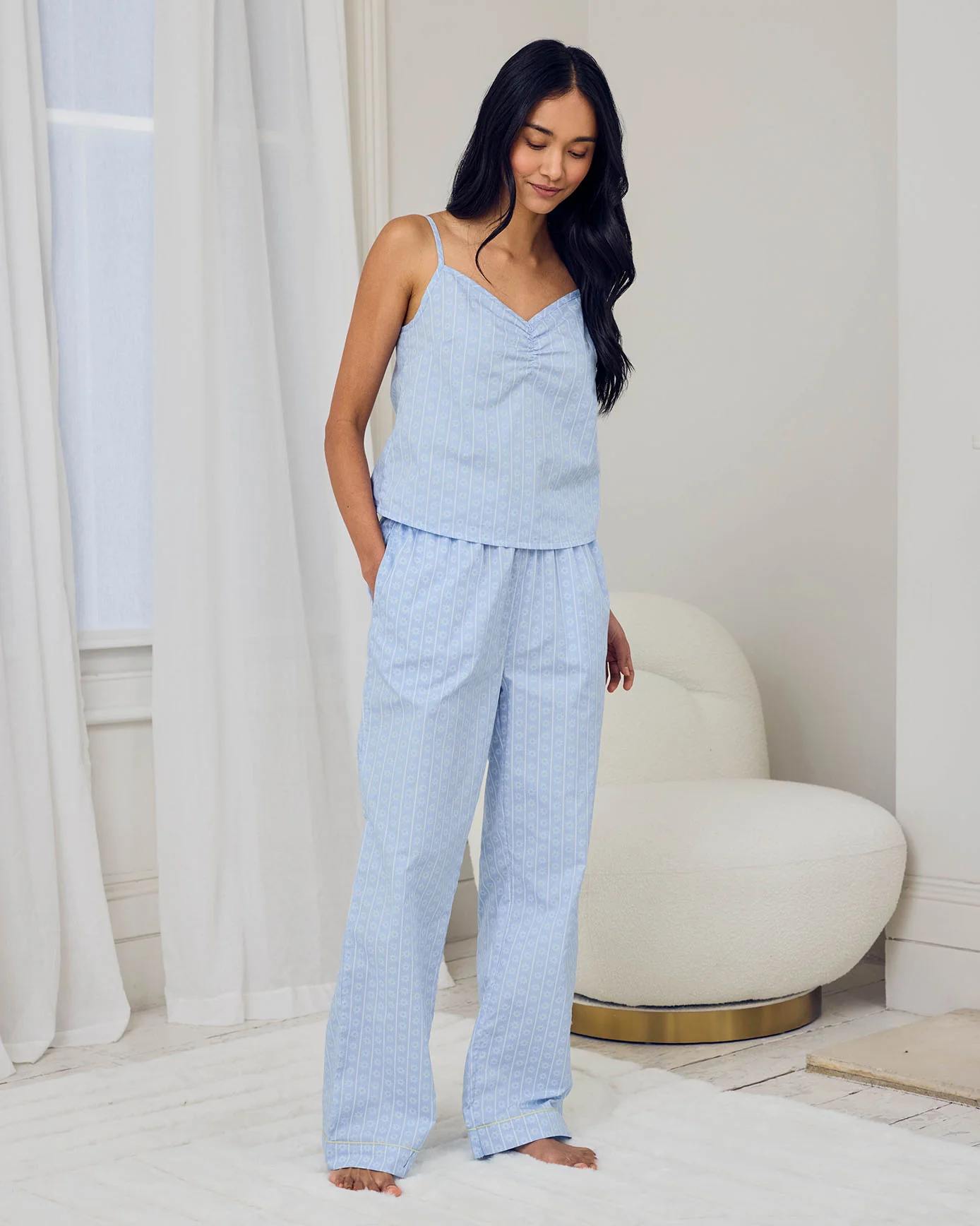 Organic Cotton Soleil Stripe Print Cami Long Pyjama Set