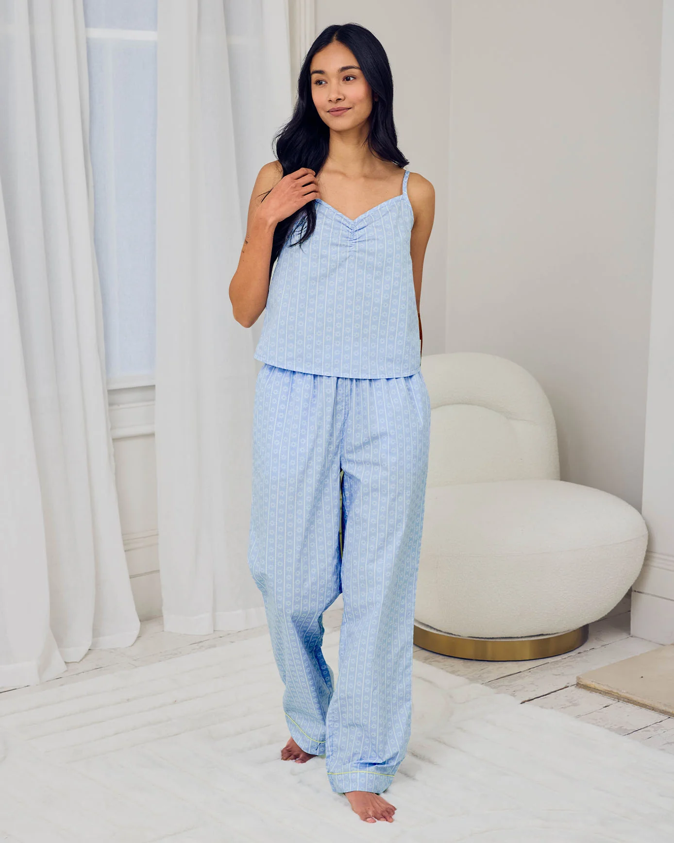 Organic Cotton Soleil Stripe Print Cami Long Pyjama Set - Image 2