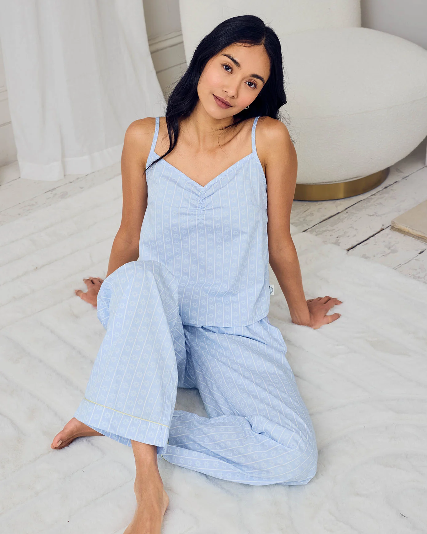 Organic Cotton Soleil Stripe Print Cami Long Pyjama Set - Image 3