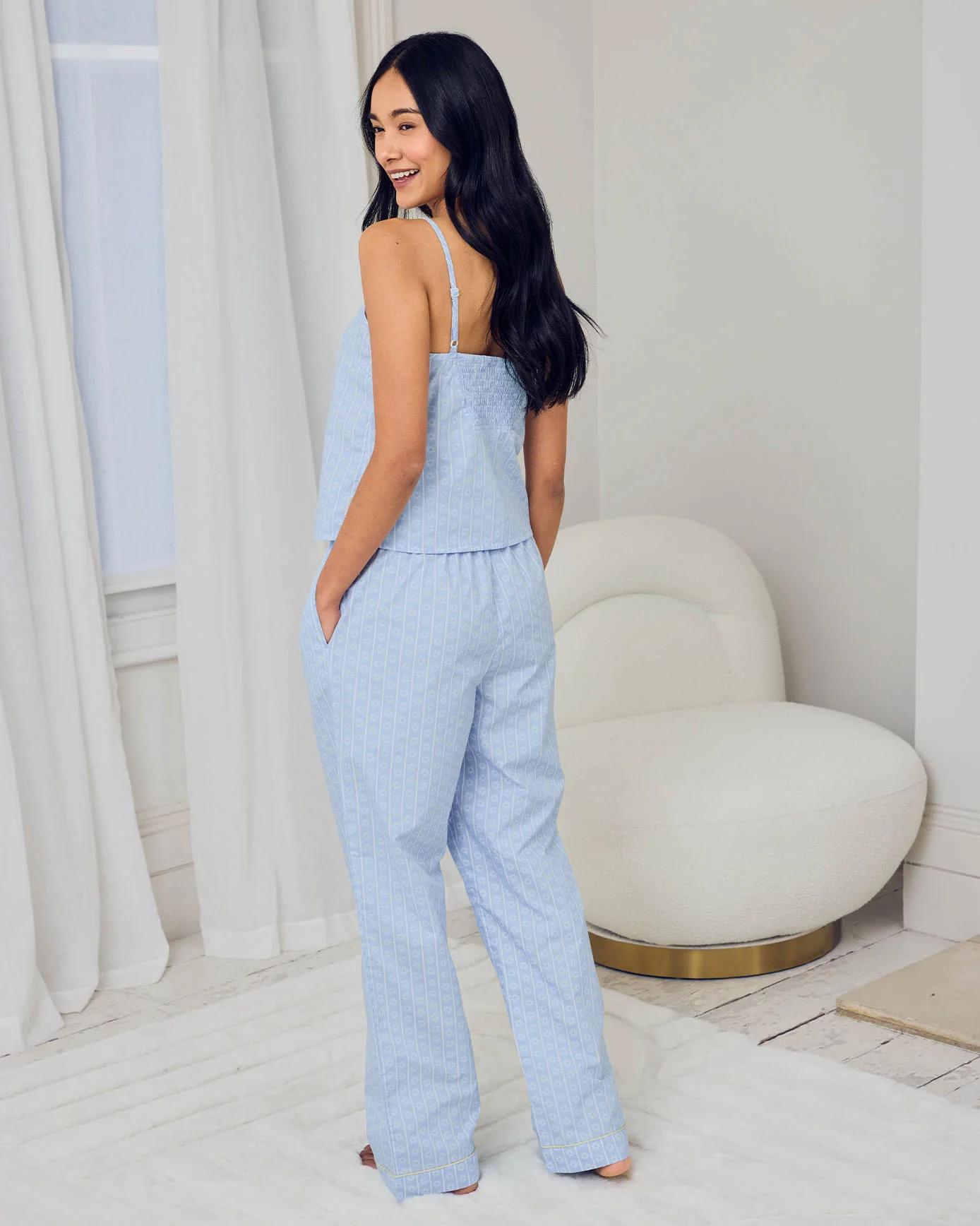 Organic Cotton Soleil Stripe Print Cami Long Pyjama Set - Image 5