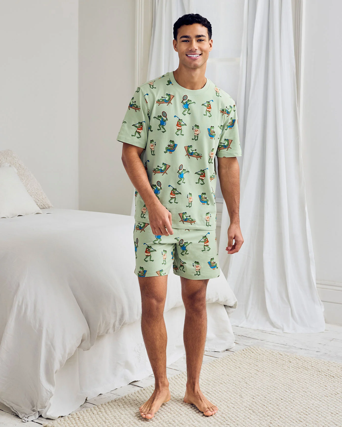 Organic Cotton Sports Frogs Print Short Pyjama Set - Image 2