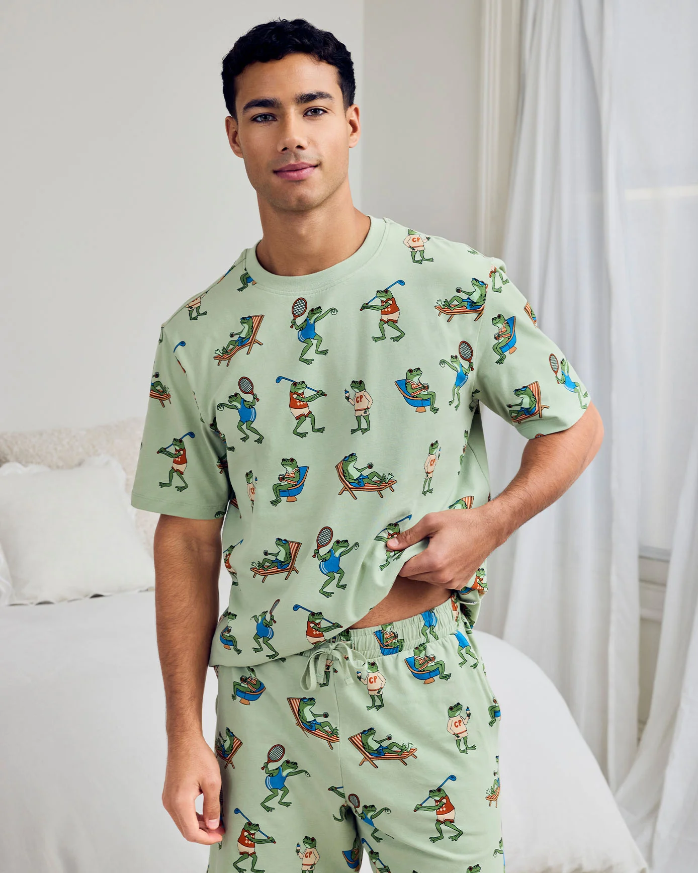 Organic Cotton Sports Frogs Print Short Pyjama Set - Image 3
