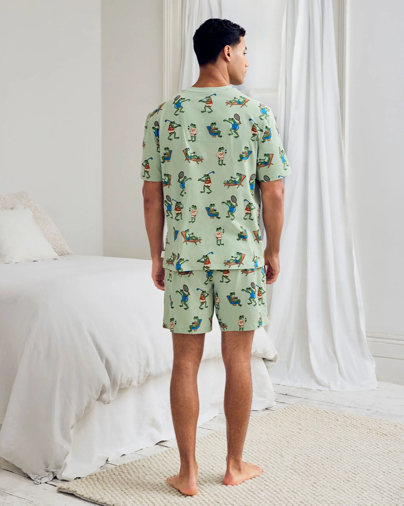 Organic Cotton Sports Frogs Print Short Pyjama Set - Image 4
