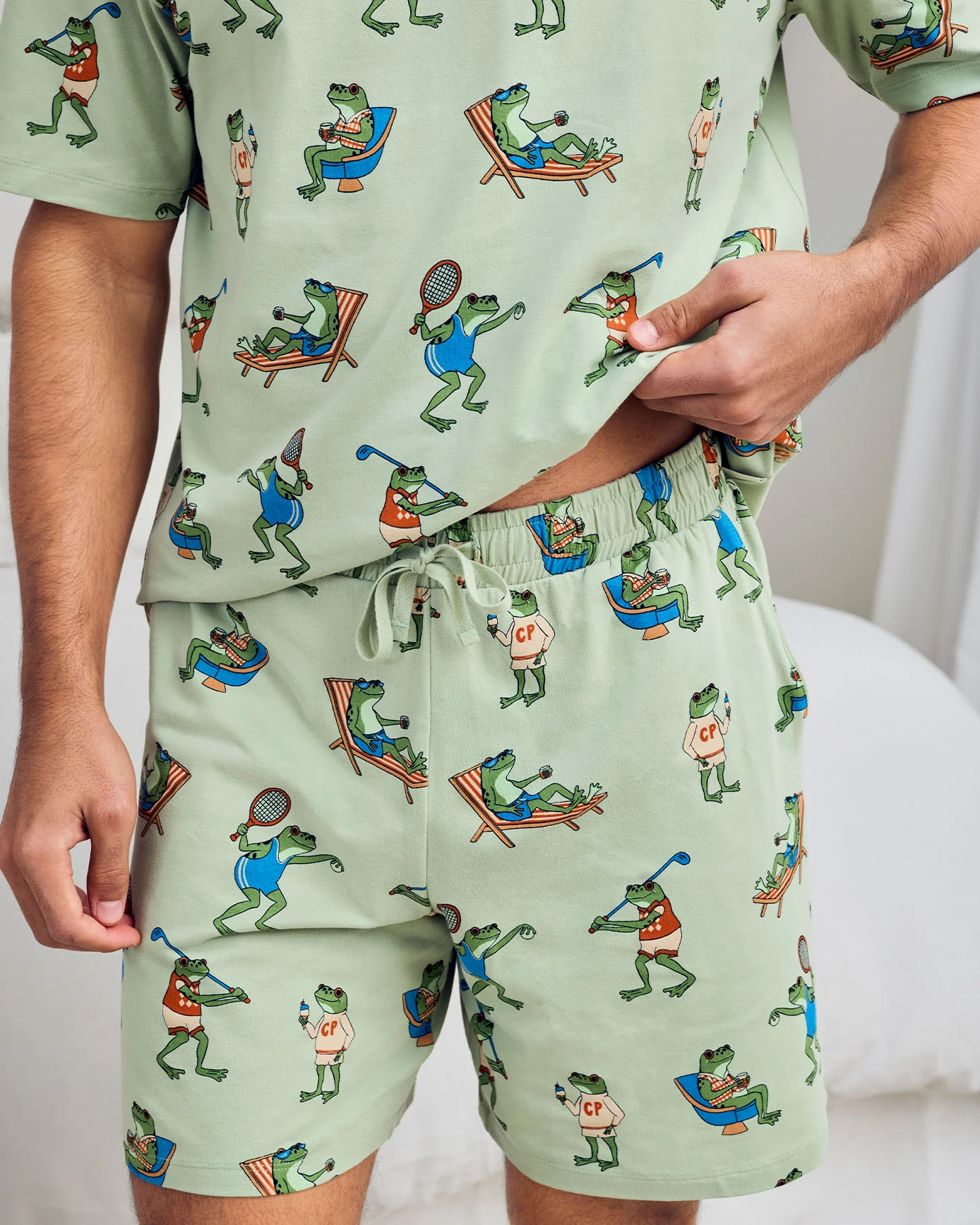Organic Cotton Sports Frogs Print Short Pyjama Set - Image 5