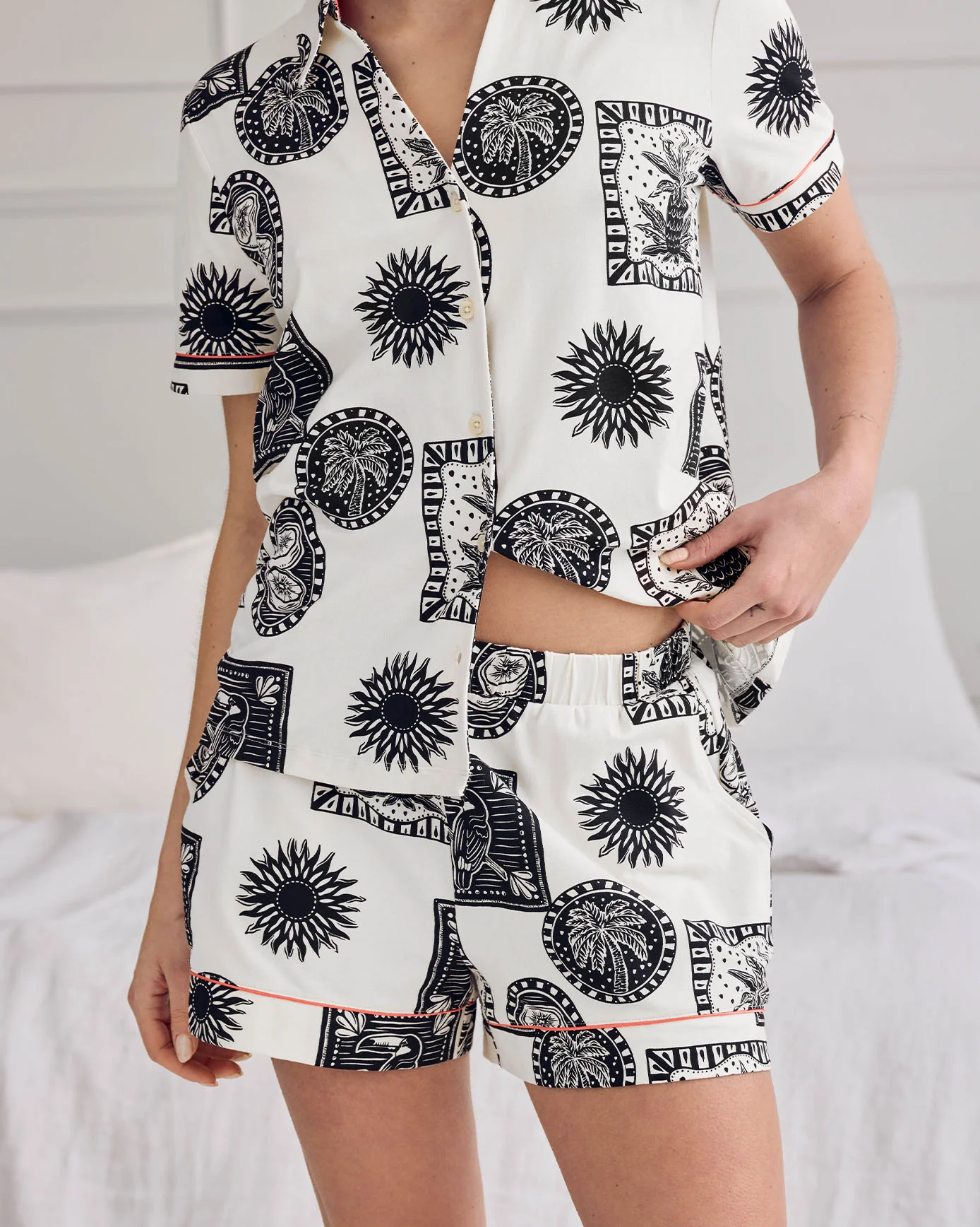 Organic Cotton Stamp & Tile Print Short Pyjama Set - Image 3