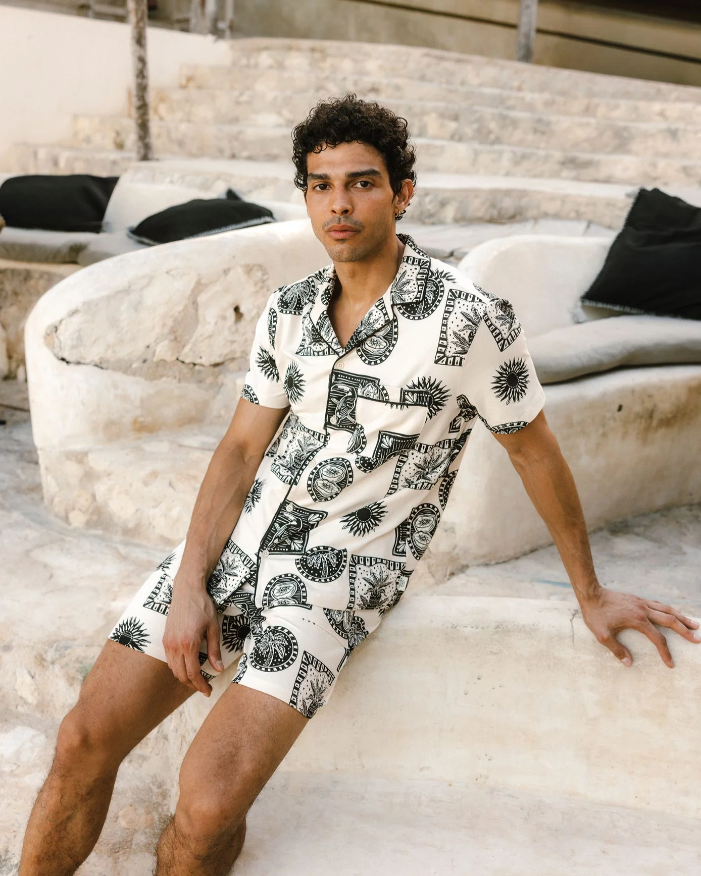Organic Cotton Stamp & Tile Print Short Pyjama Set