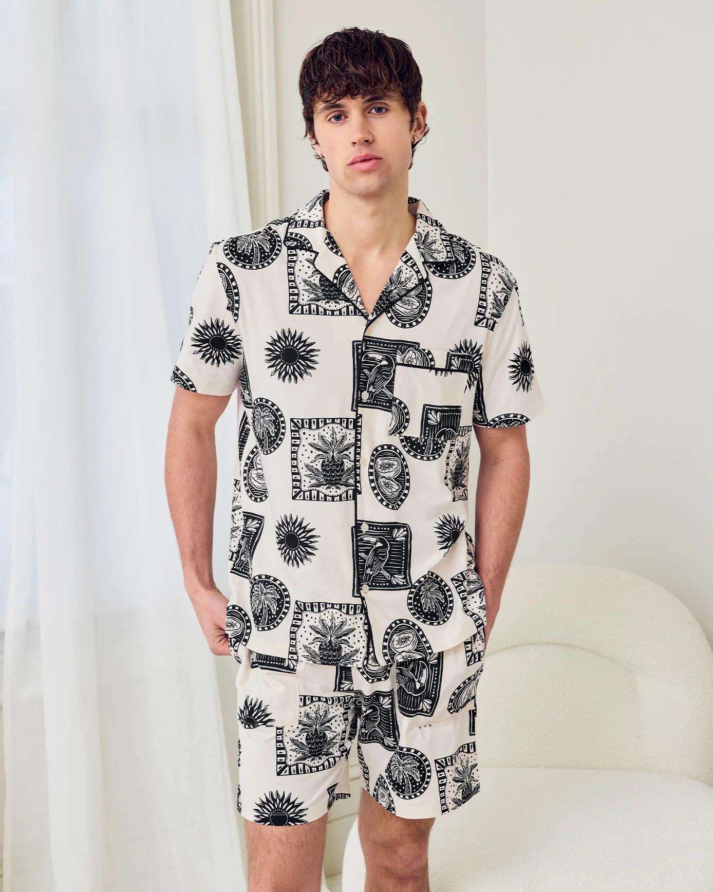 Organic Cotton Stamp & Tile Print Short Pyjama Set - Image 2