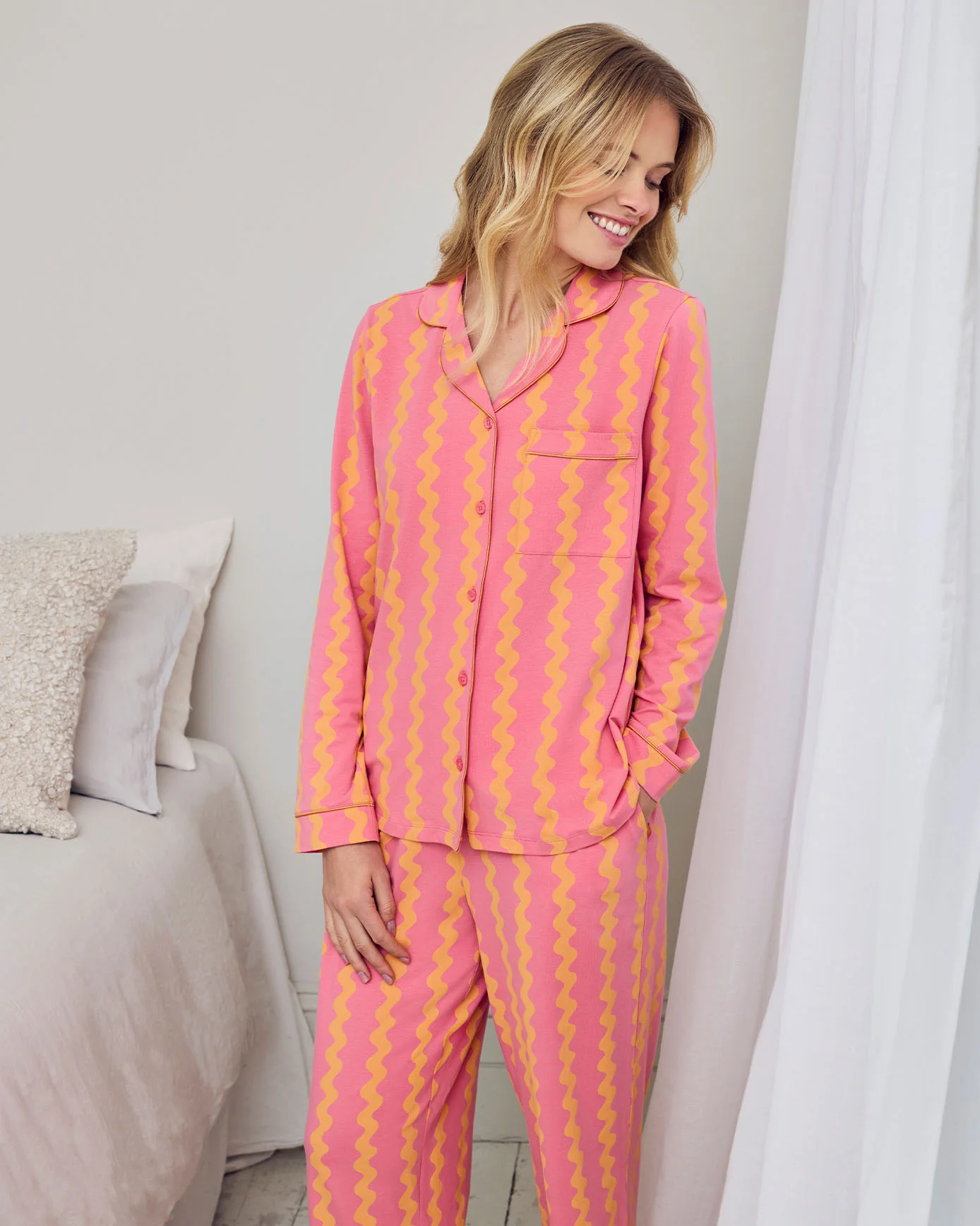 Organic Cotton Sunset Wavy Stripe Long Pyjama Set - Image 4