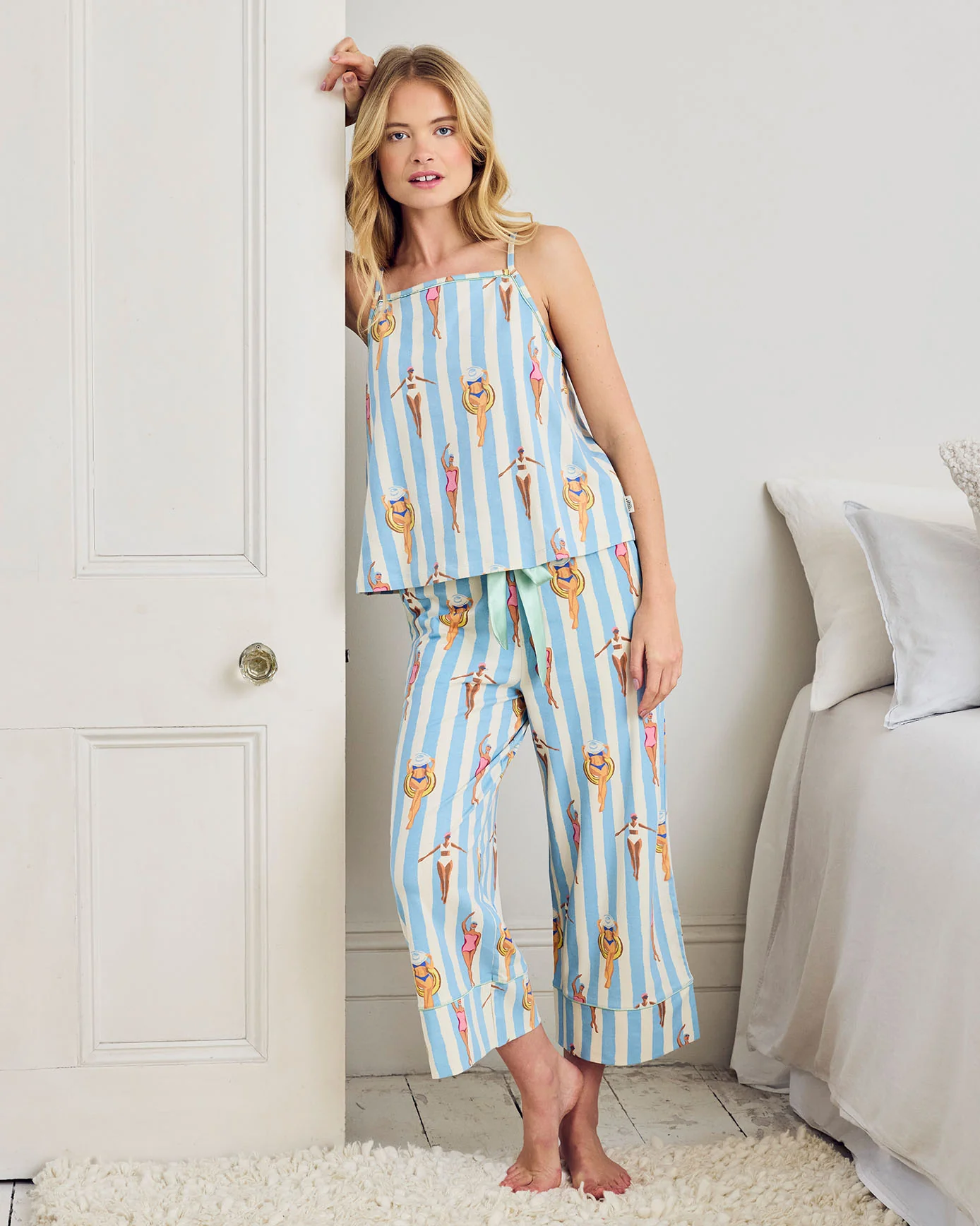 Organic Cotton Swimming Society Stripe Print Cami Long Pyjama Set