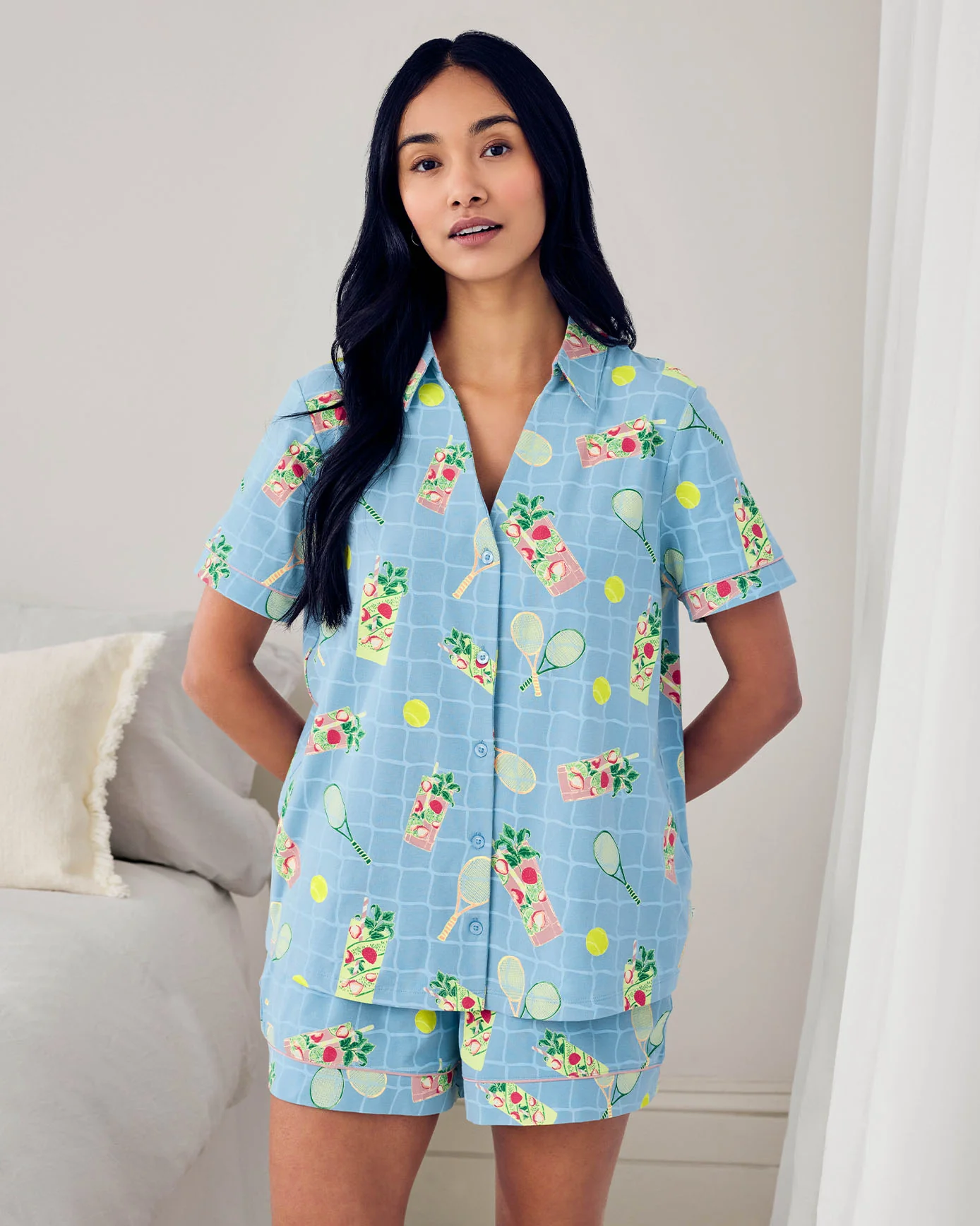 Organic Cotton Tennis & Cocktails Print Short Pyjama Set