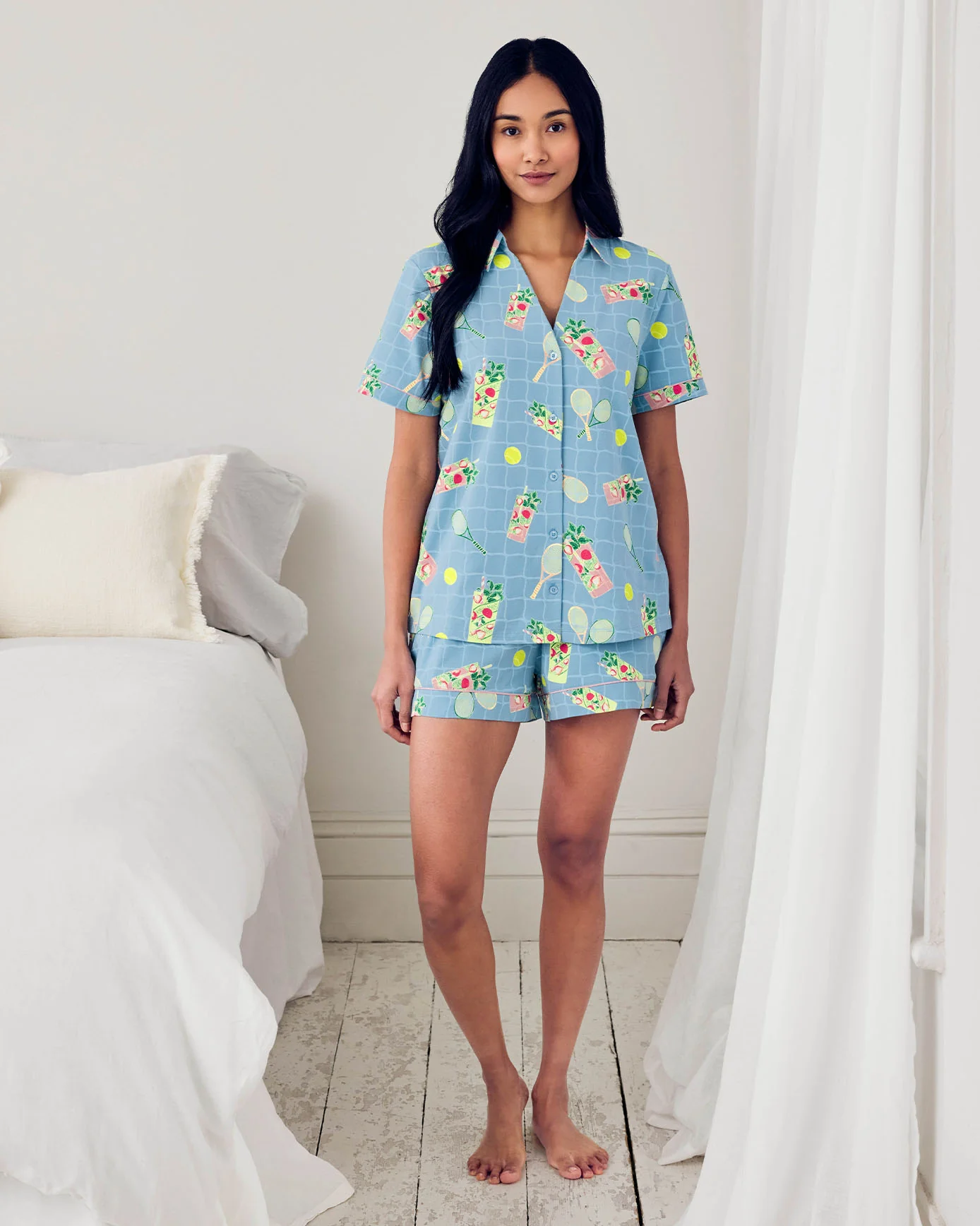Organic Cotton Tennis & Cocktails Print Short Pyjama Set - Image 2