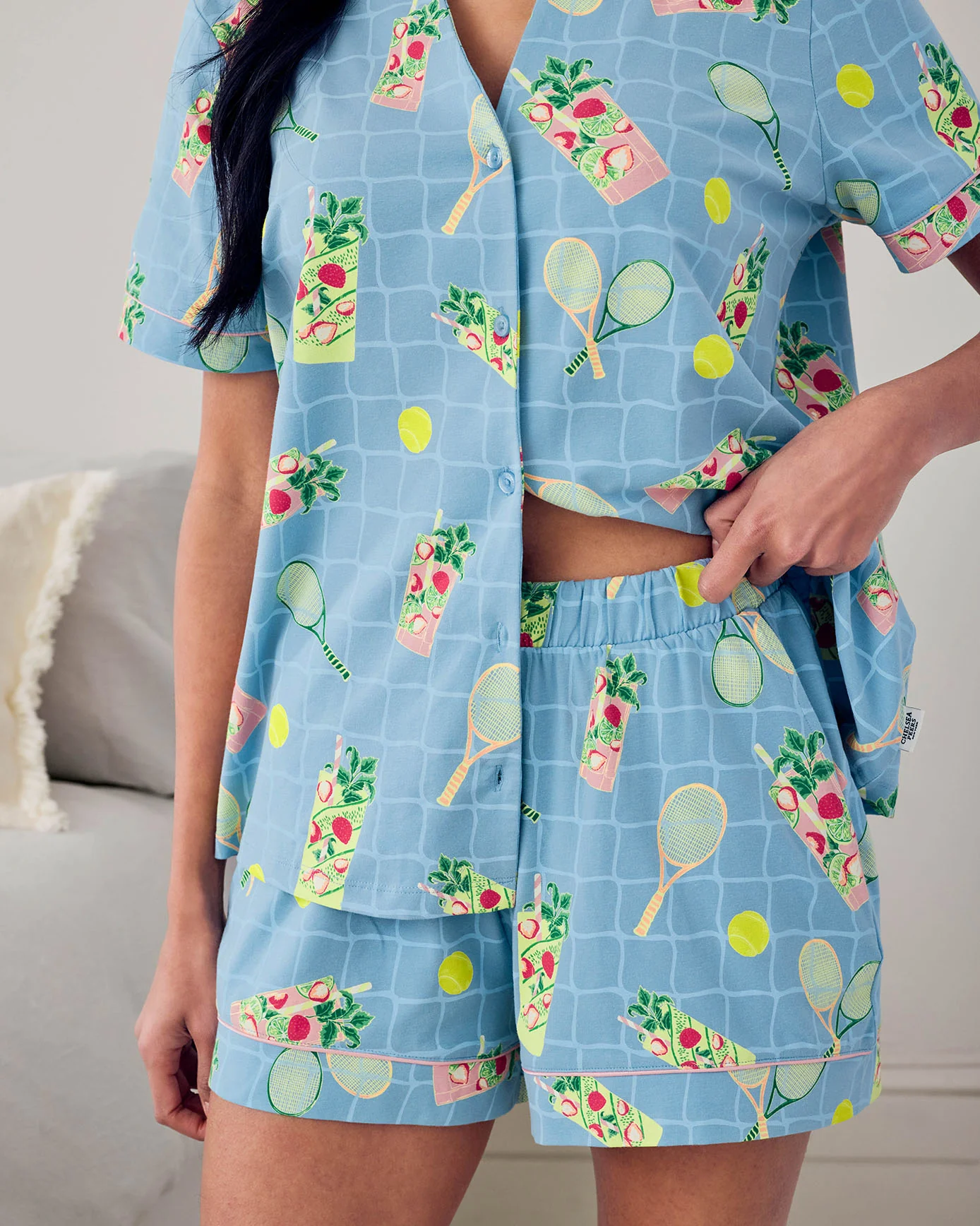 Organic Cotton Tennis & Cocktails Print Short Pyjama Set - Image 3