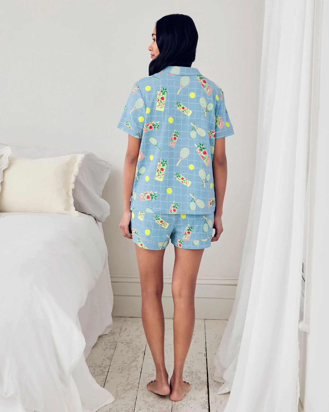 Organic Cotton Tennis & Cocktails Print Short Pyjama Set - Image 4