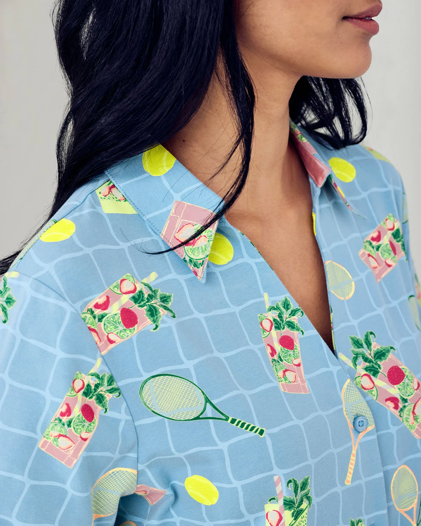 Organic Cotton Tennis & Cocktails Print Short Pyjama Set - Image 5
