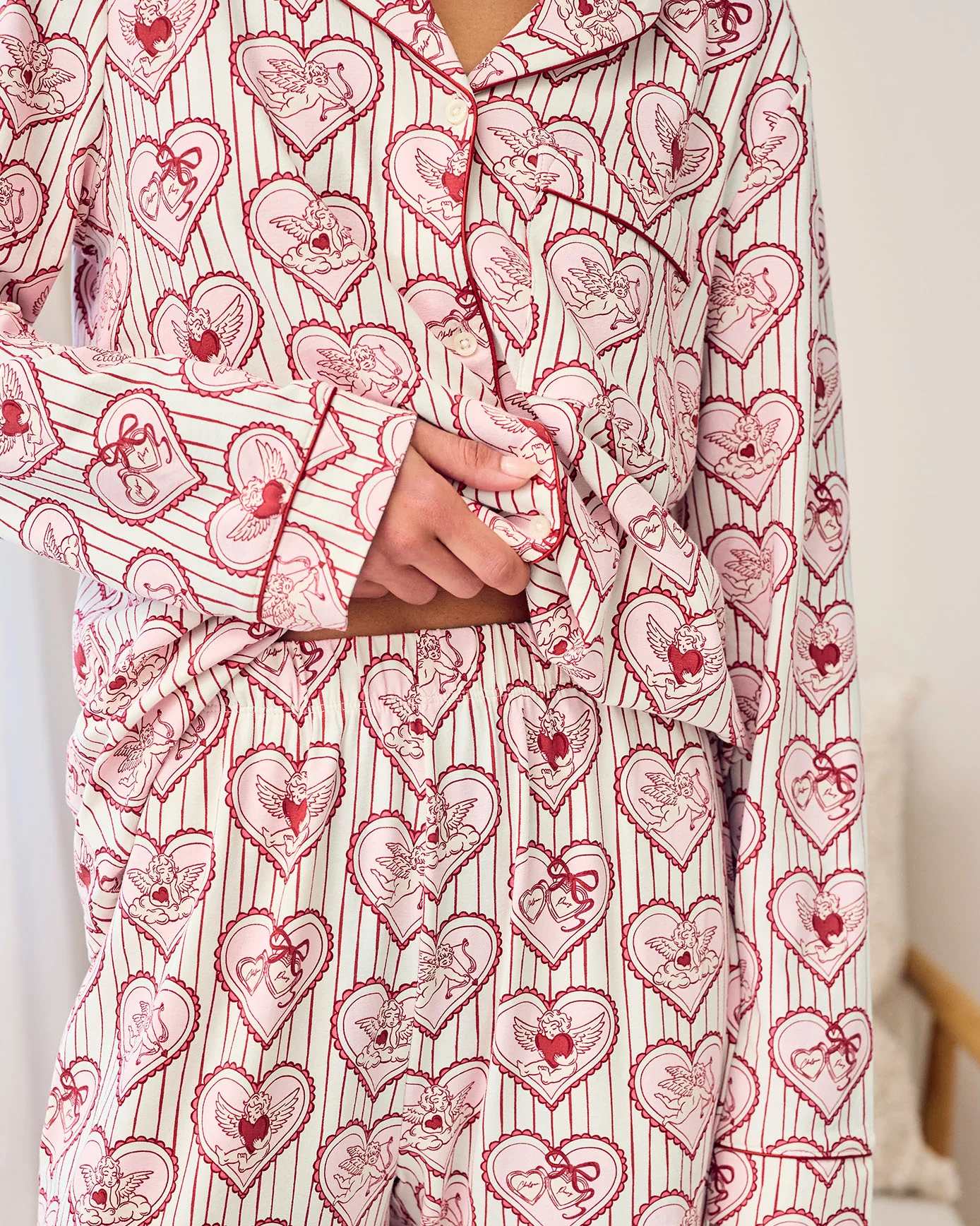 Organic Cotton Cupid Heart Print Long Pyjama Set - Image 3