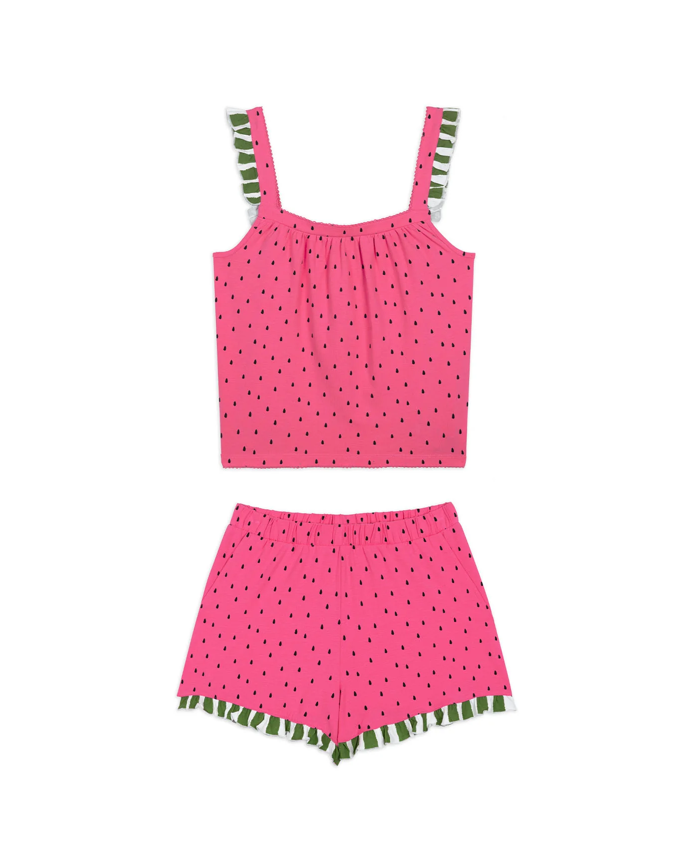 Organic Cotton Watermelon Print Frill Cami Short Pyjama Set - Image 8