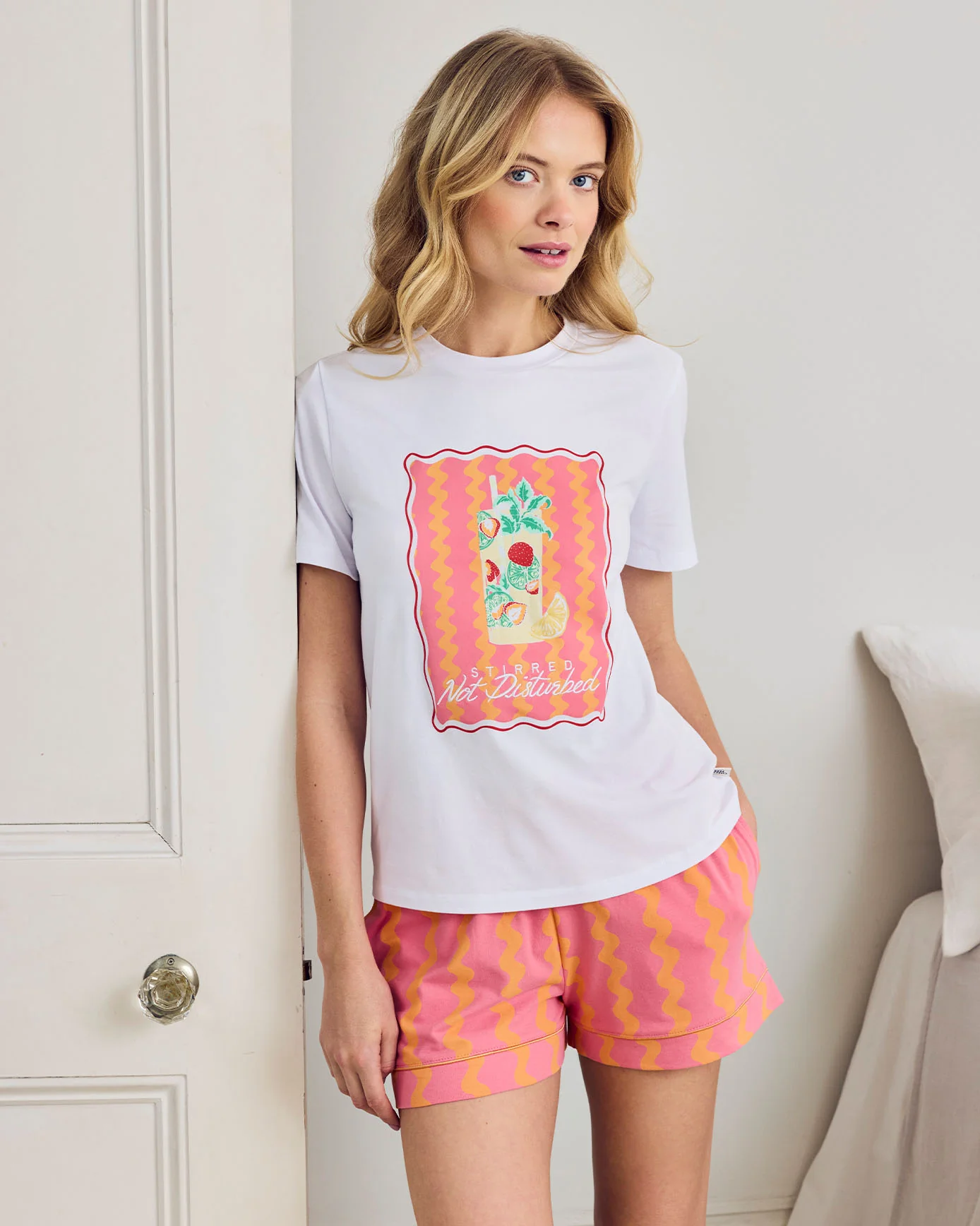 Organic Cotton Wavy Stripe Cocktail Print Short Pyjama Set