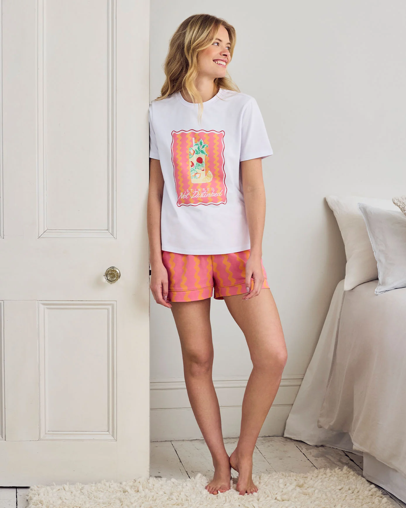 Organic Cotton Wavy Stripe Cocktail Print Short Pyjama Set - Image 2