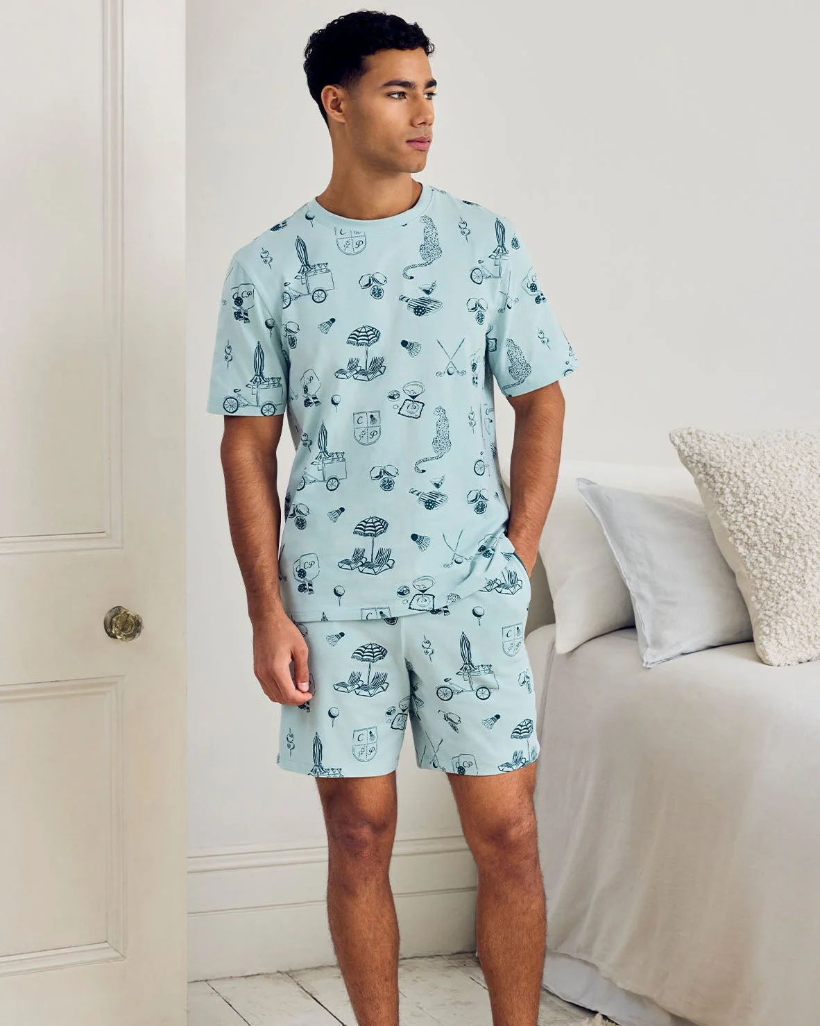 Organic Cotton Weekend Club Print Short Pyjama Set