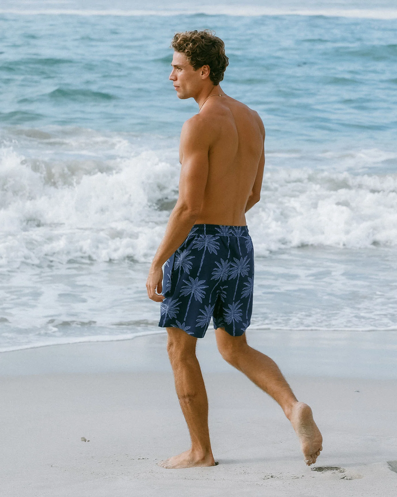 Palm Tree Print Swim Shorts - Navy - Image 3