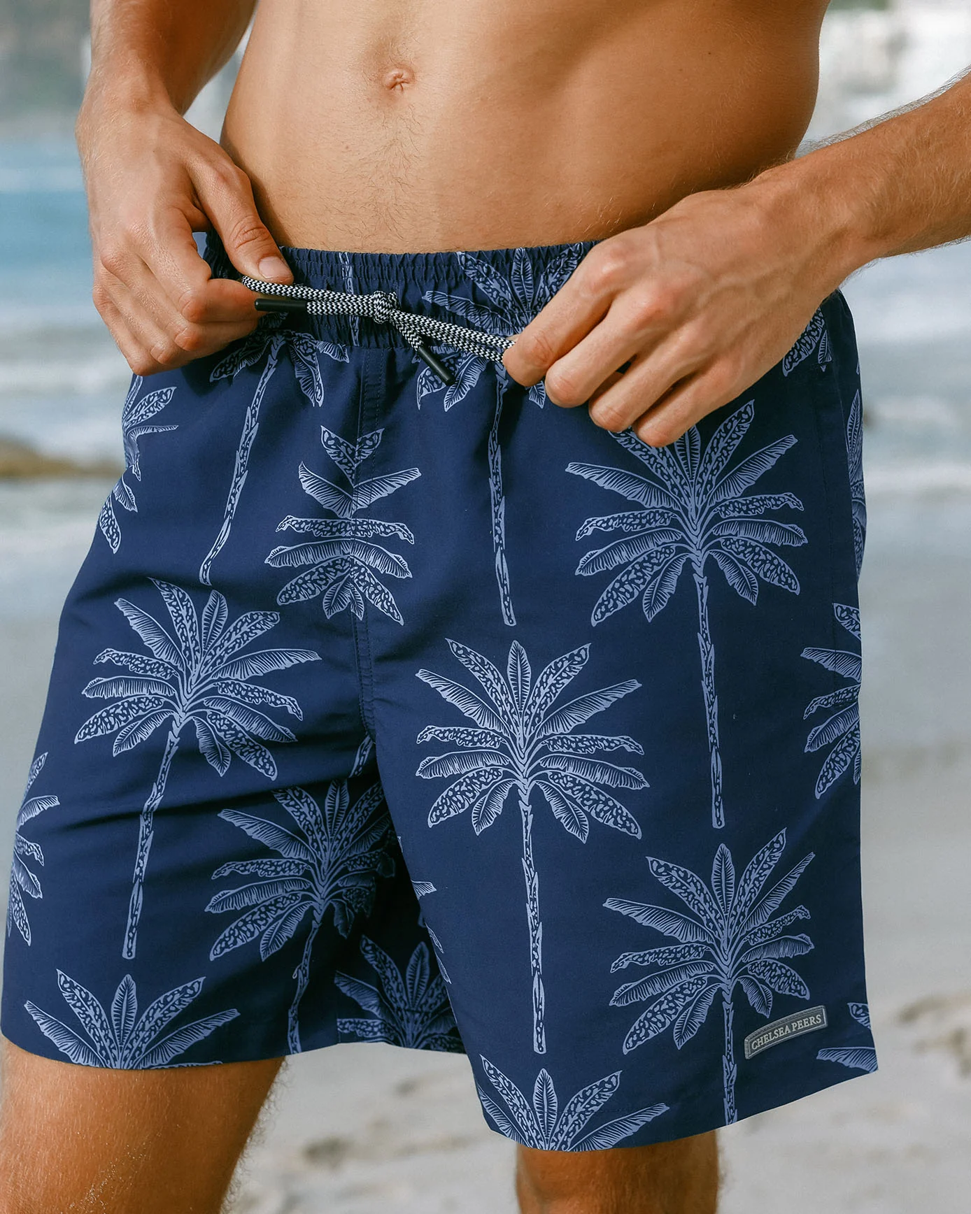 Palm Tree Print Swim Shorts - Navy - Image 5