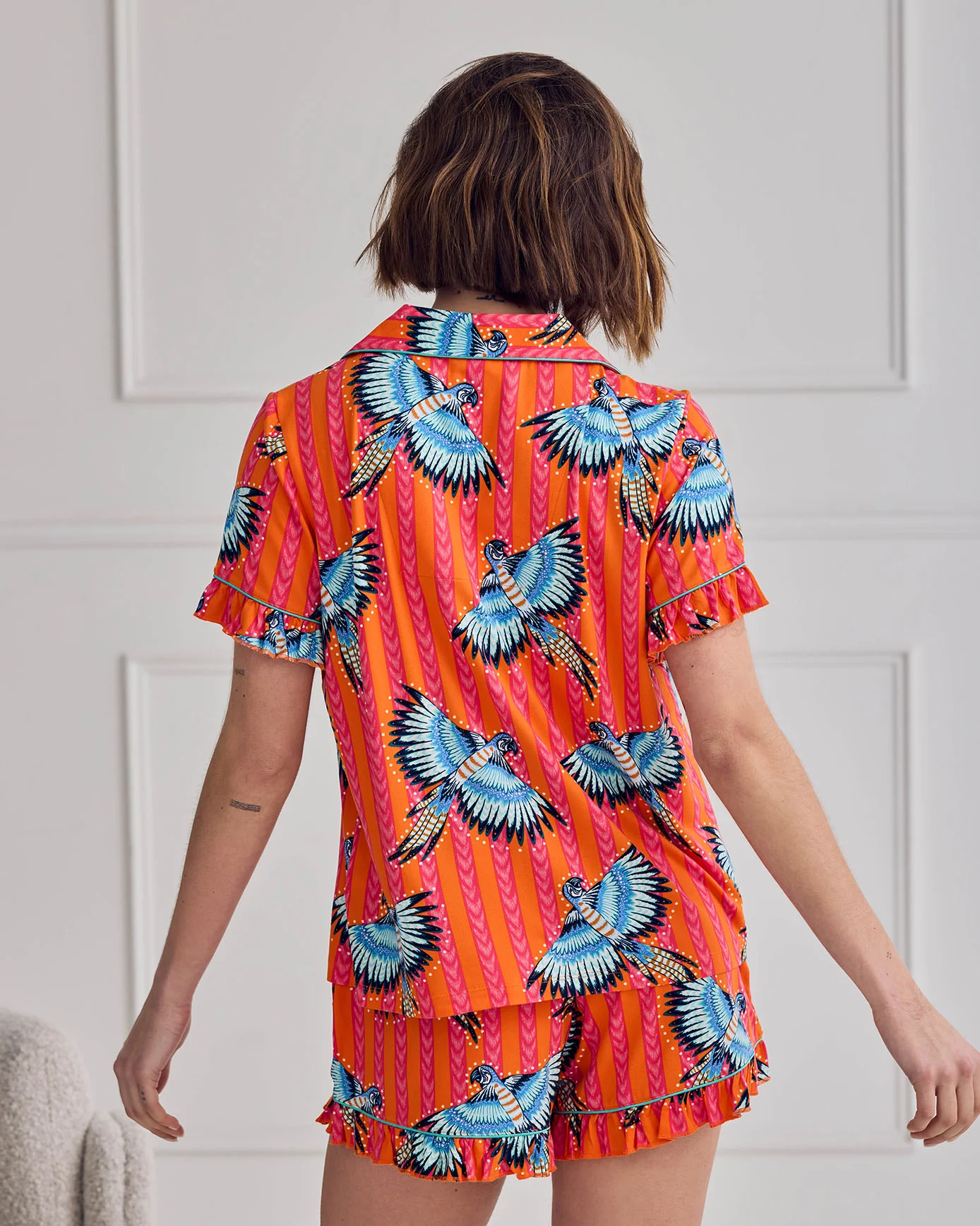 Parrot Stripe Print Frill Short Pyjama Set - Image 4